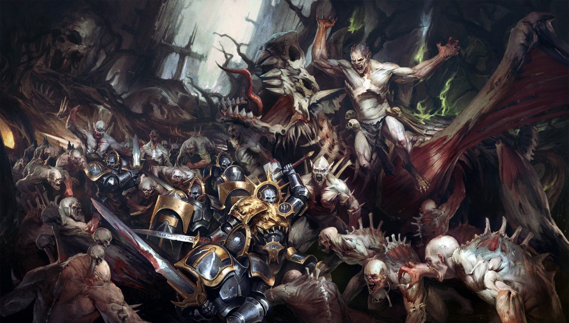 1080P, freaks, Flesh-eaters vs Anvils of the Heldenhammer, battle, warriors, Warhammer 40 000, HD Wallpaper