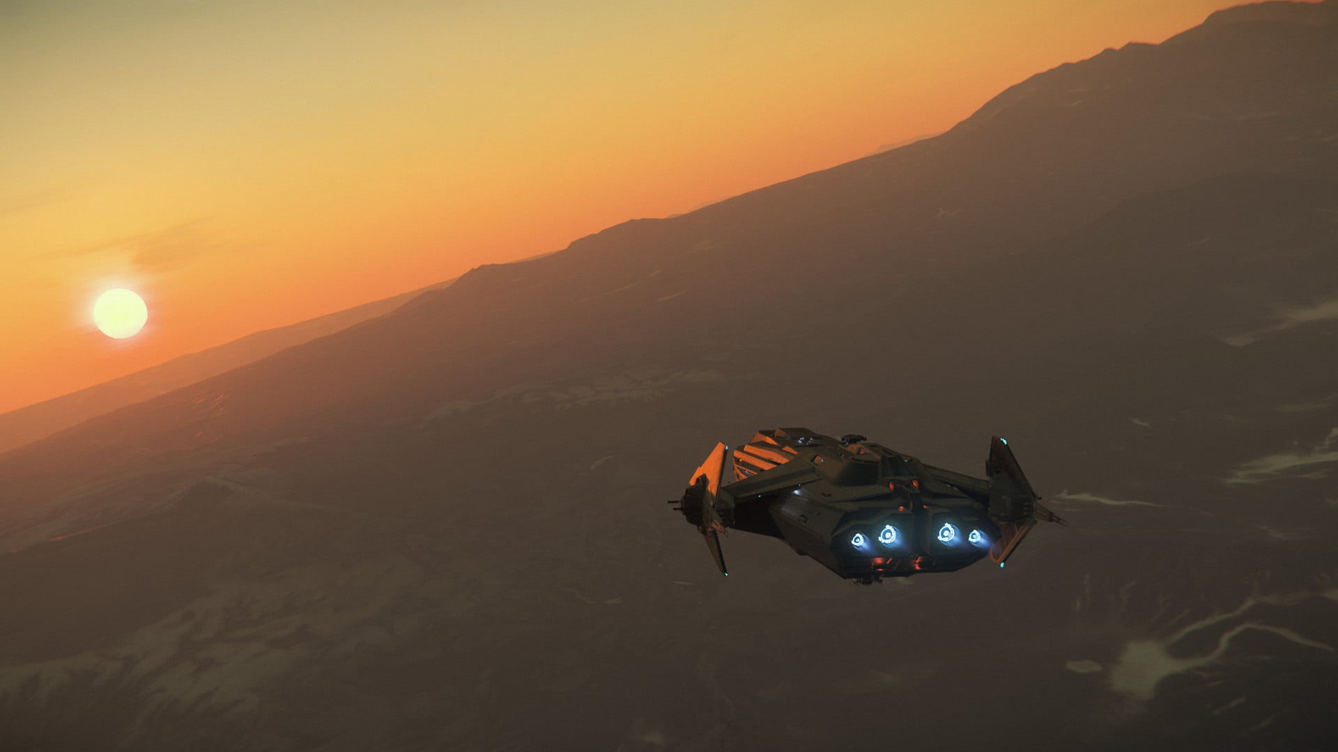 sunset, stars, Anvil Carrack, star field, video games, 1080P, Robert Space Industries, anvil aerospace, space, Stanton, Star Citizen, HD Wallpaper