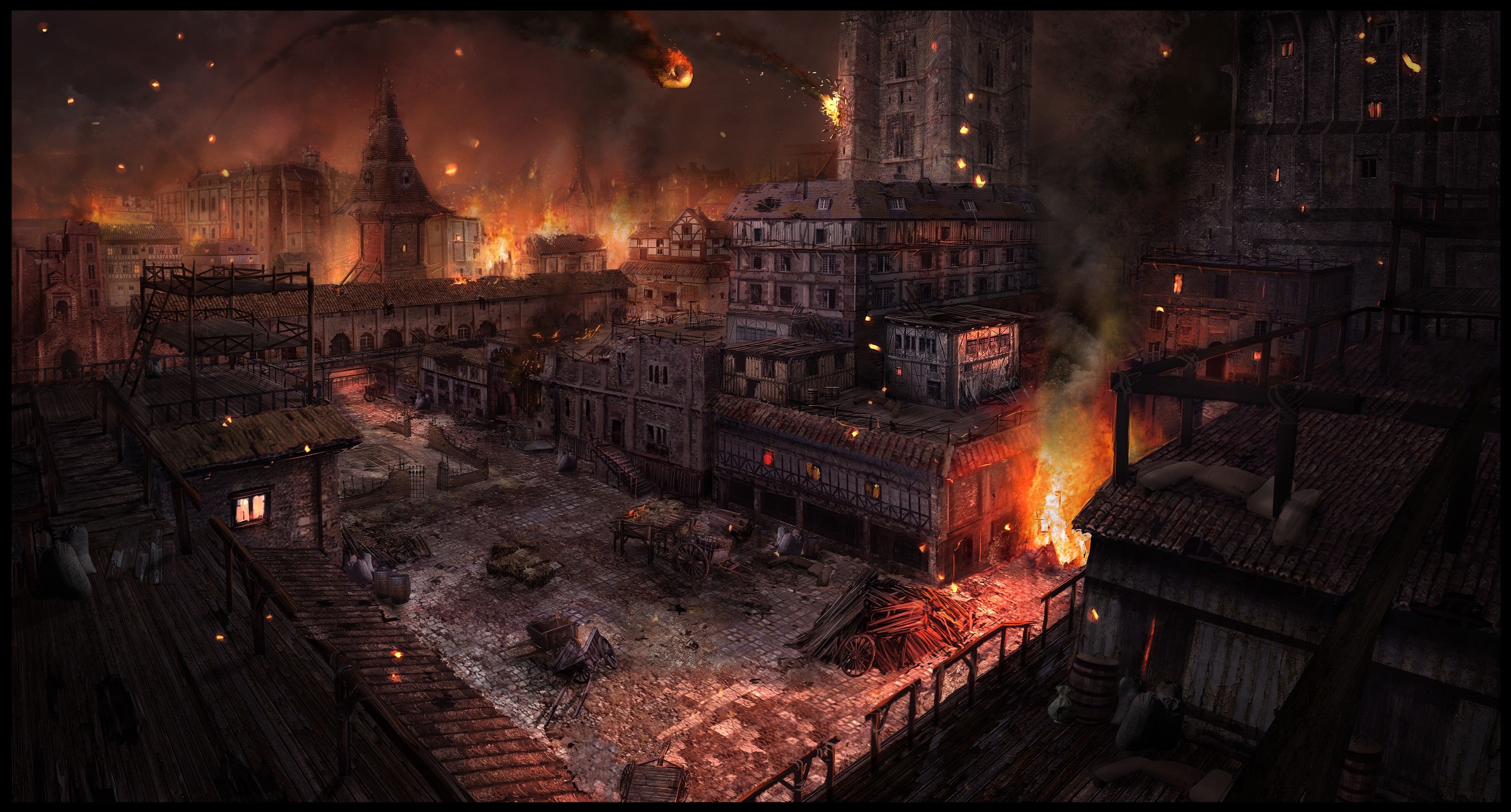 4K, artwork  video games  concept art  Hunted: The Demons Forge  city, HD Wallpaper