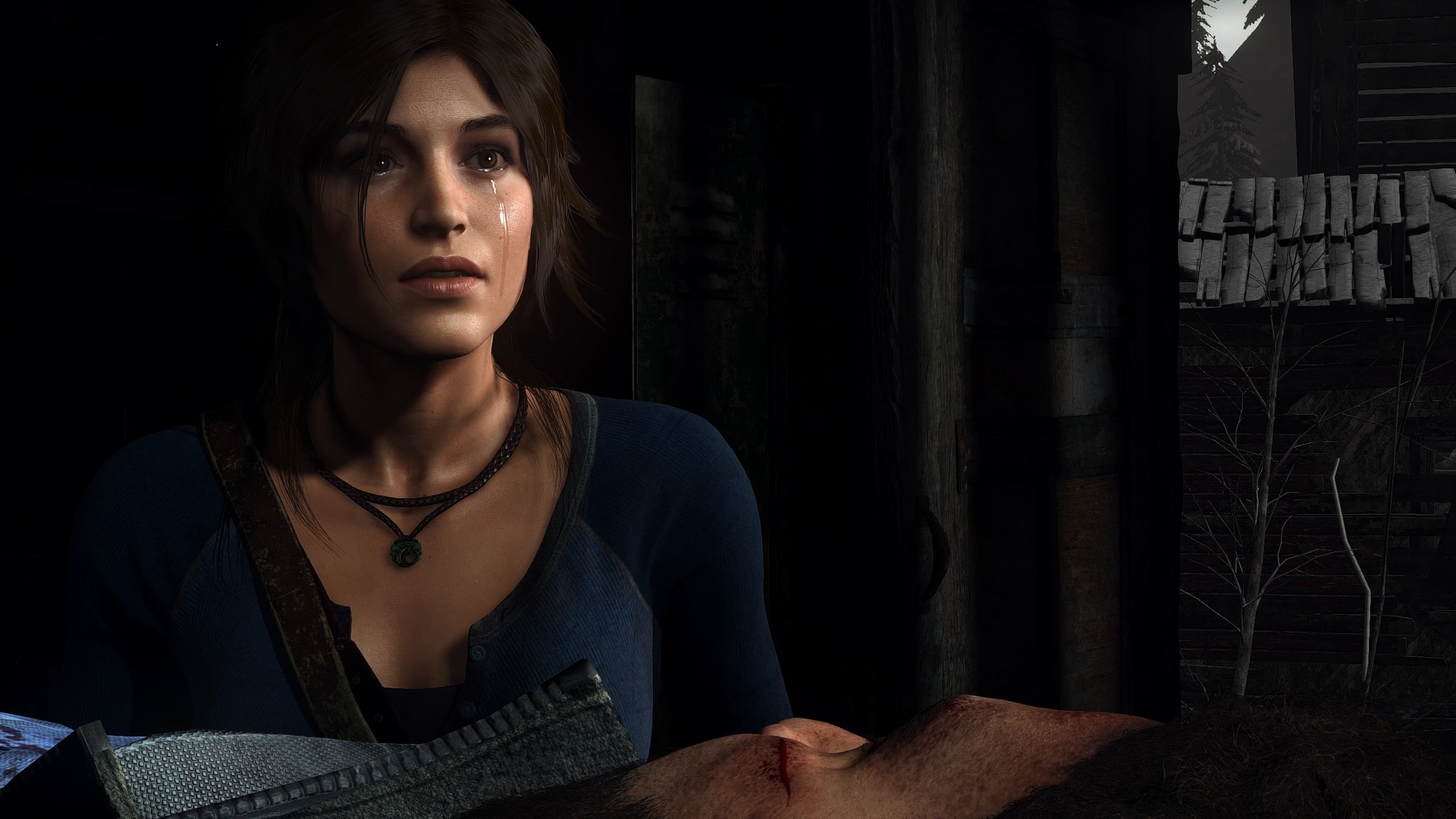 looking, Rise of the Tomb Raider, lifestyles, s, 2K, shirt, headshot, Lara Croft, dark, women, adult, young women, looking away, beauty, portrait, sitting, HD Wallpaper