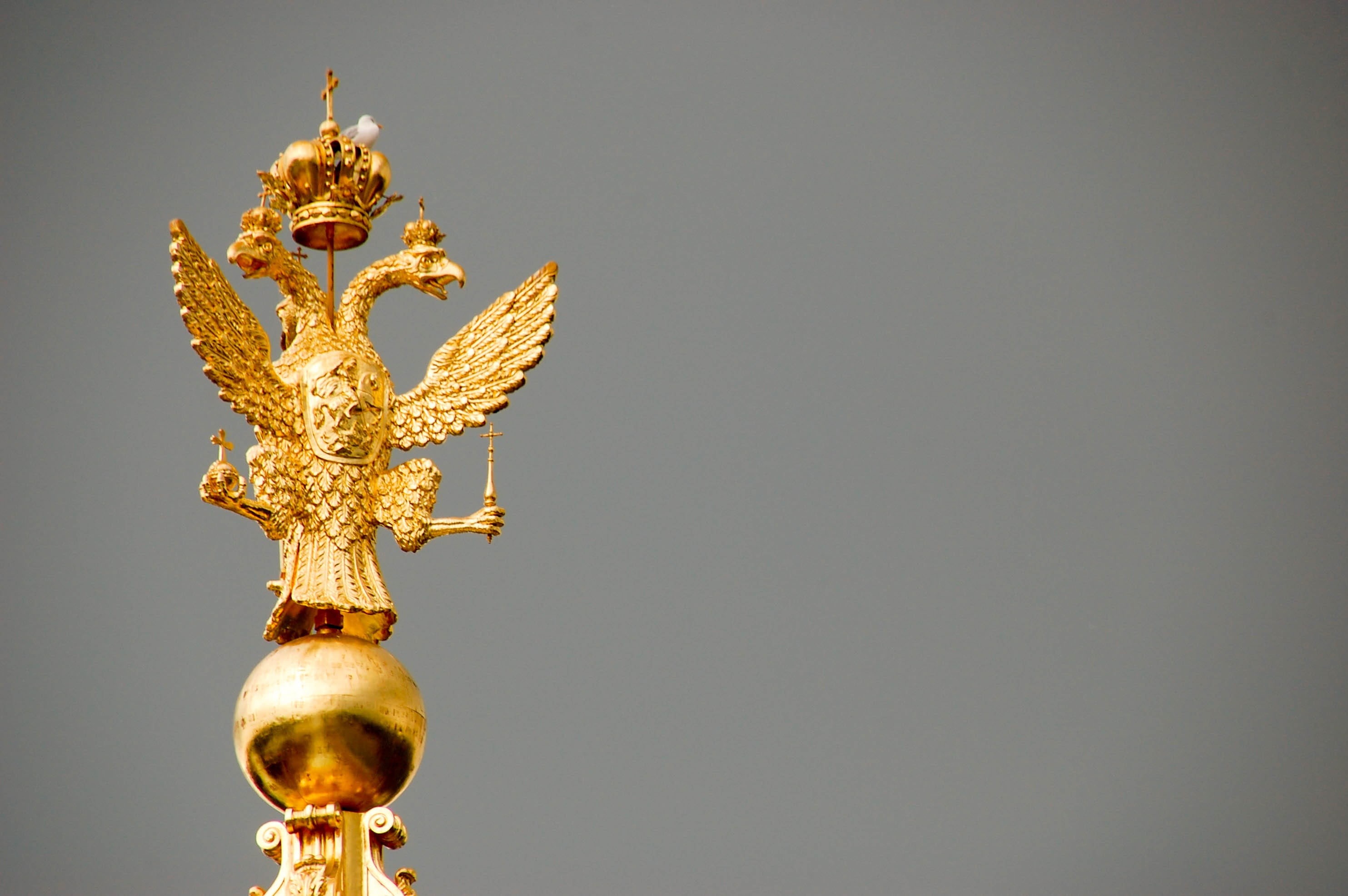 studio shot, heraldic, peterhof, success, russia, clean, coat, monarchy, figurine, wing, bird, gray background, weapons, yellow, single object, imperial, HD Wallpaper