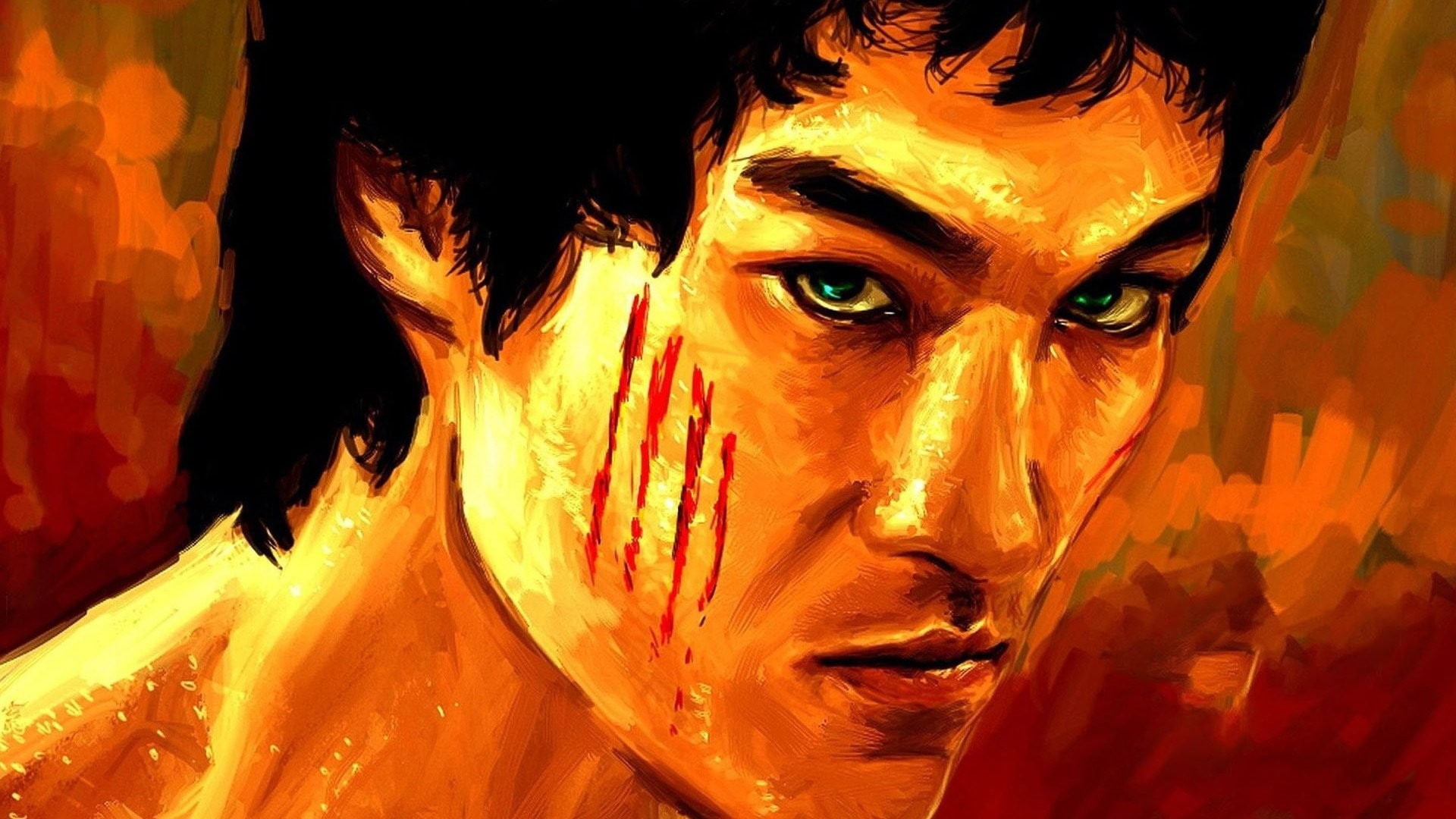 Bruce Lee, 1080P, artwork, blood, HD Wallpaper