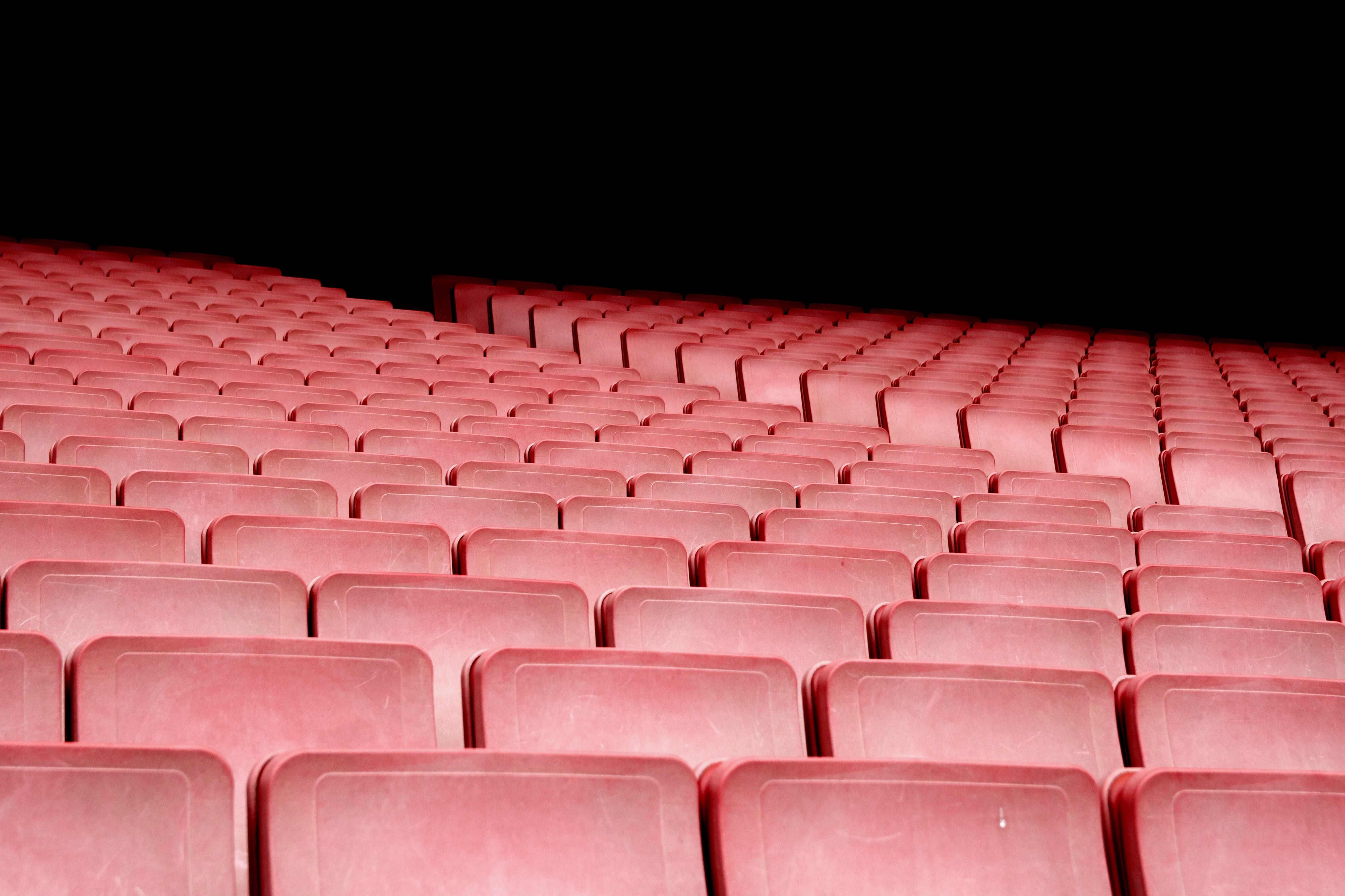 red, seats, movie theater, seat, in a row, grandstand, chair, arts culture and entertainment, stage, row, absence, stadium, large group of objects, venue, HD Wallpaper