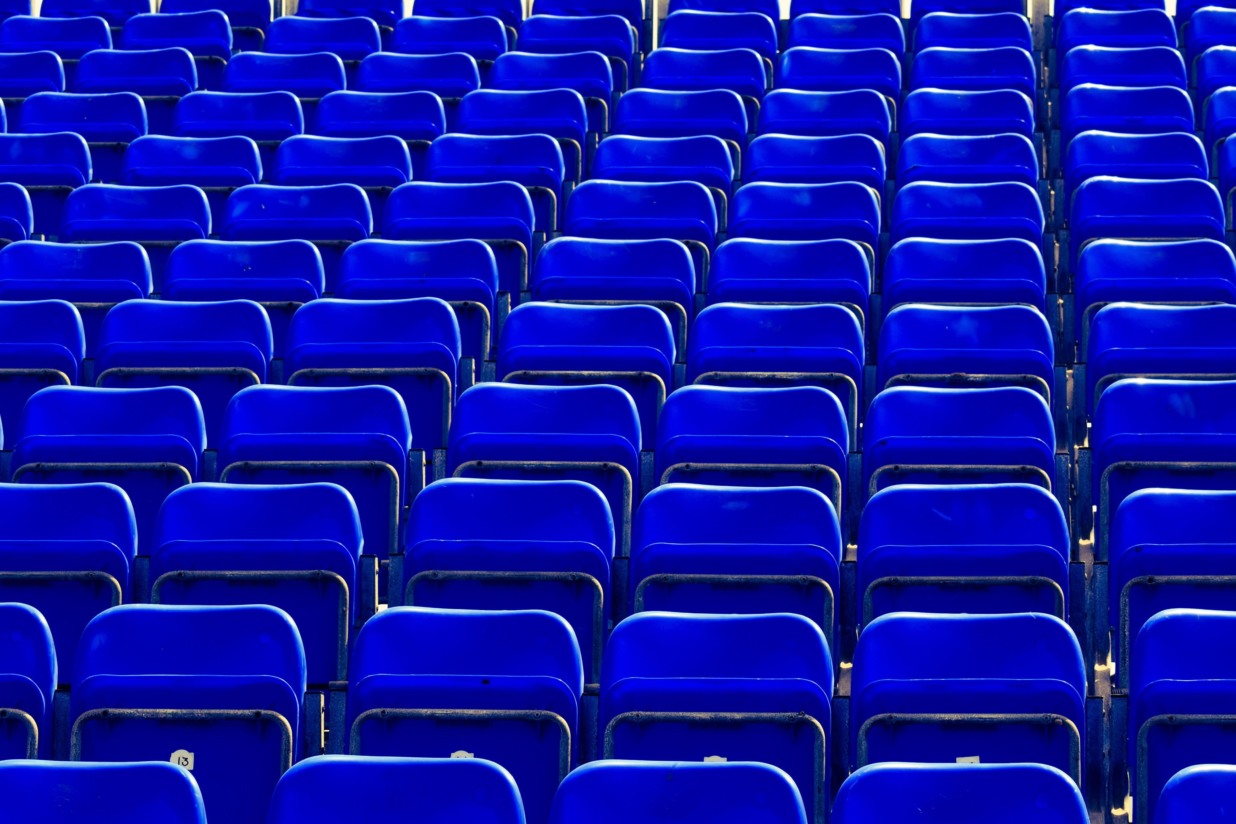 stage - Performance Space, stadium, backgrounds, sport, absence, auditorium, blue, chair, various, bleachers, no People, sports, abstract, sports stadium, HD Wallpaper