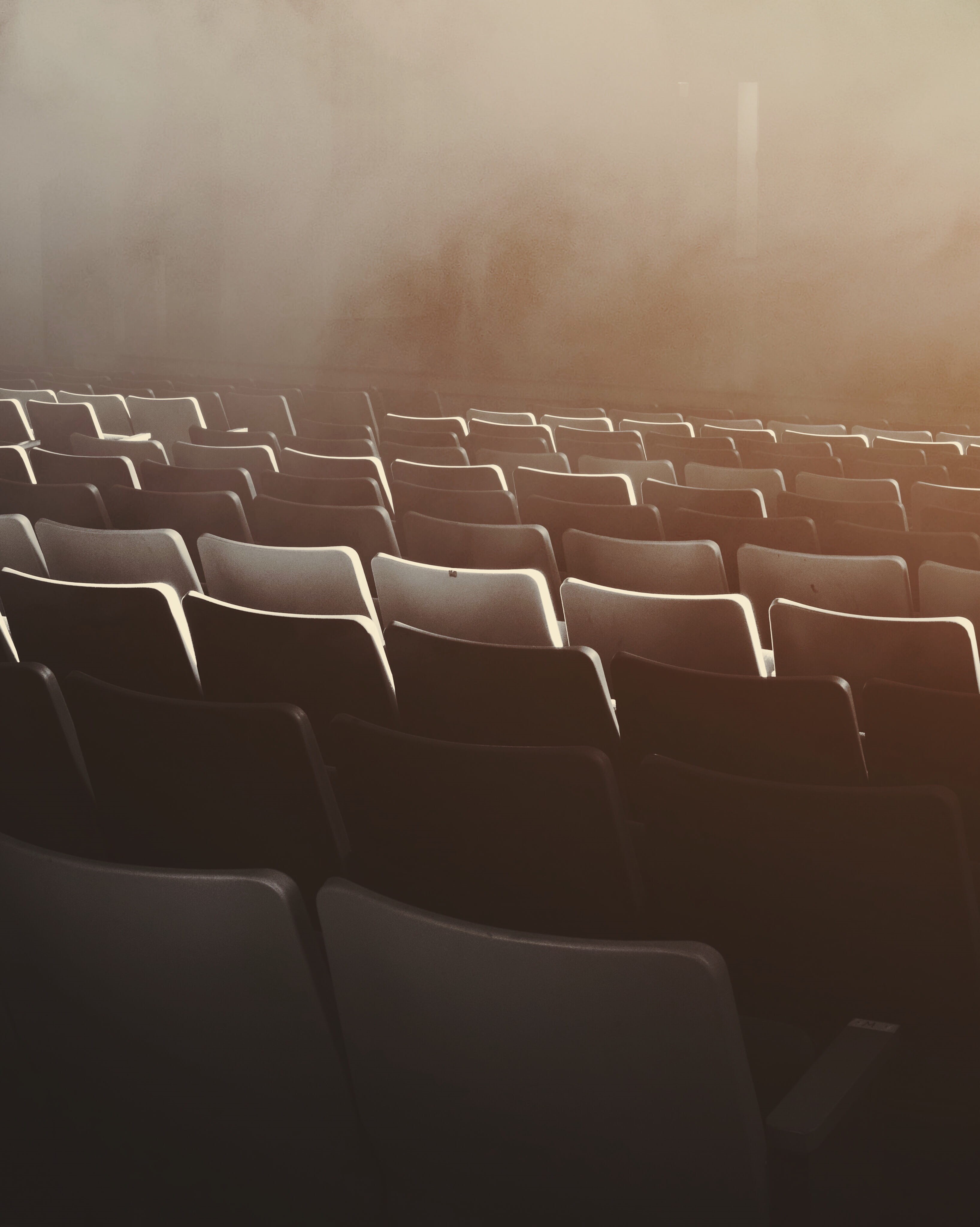 abundance, stage, screen, crypt, arrangement, seat, fog, no people, room, auditorium, conference room, electronics, black color, empty, theater, abandon, Phone HD Wallpaper