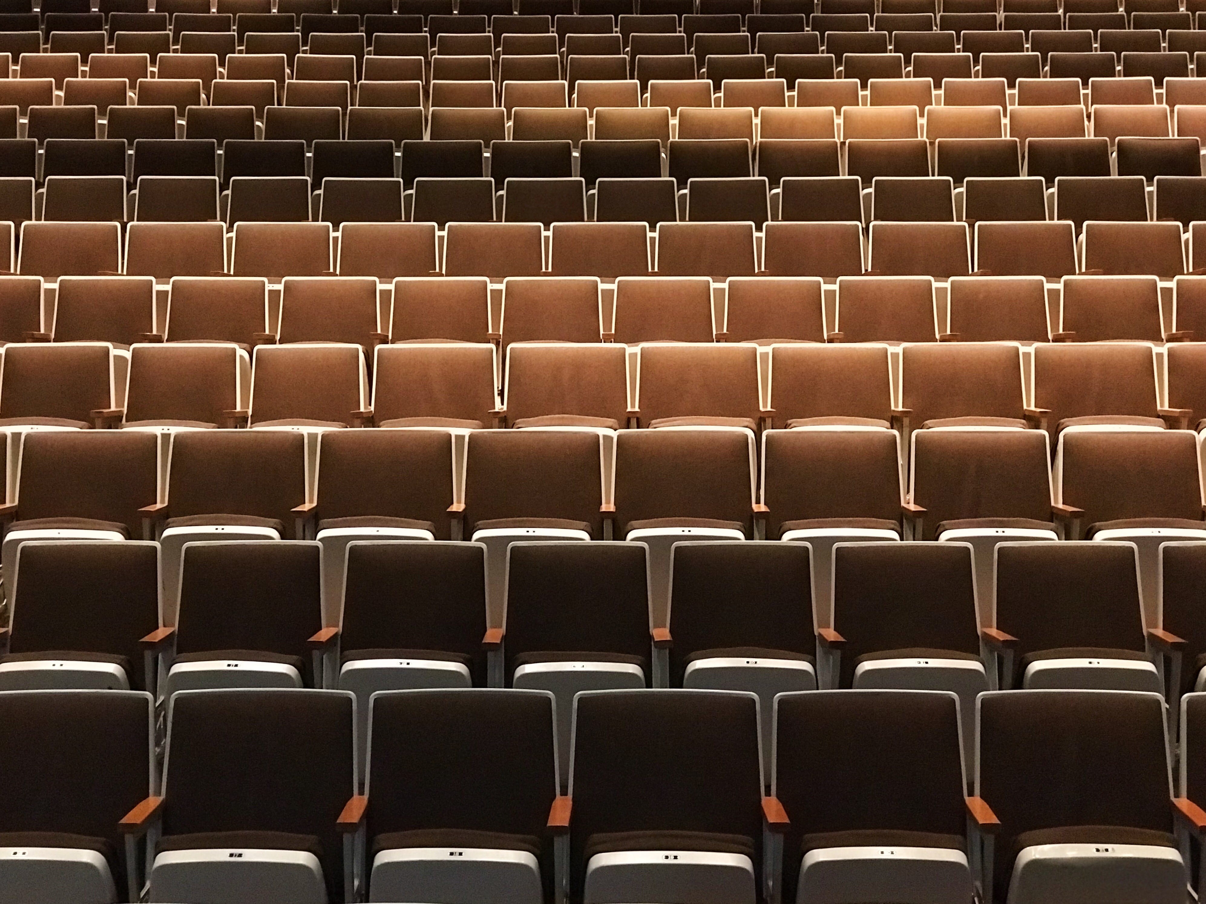 chair, indoors, theatre, performance, symmetry, in a row, silent, full frame, seat, large group of objects, movie, seventy, row, arts culture and entertainment, HD Wallpaper