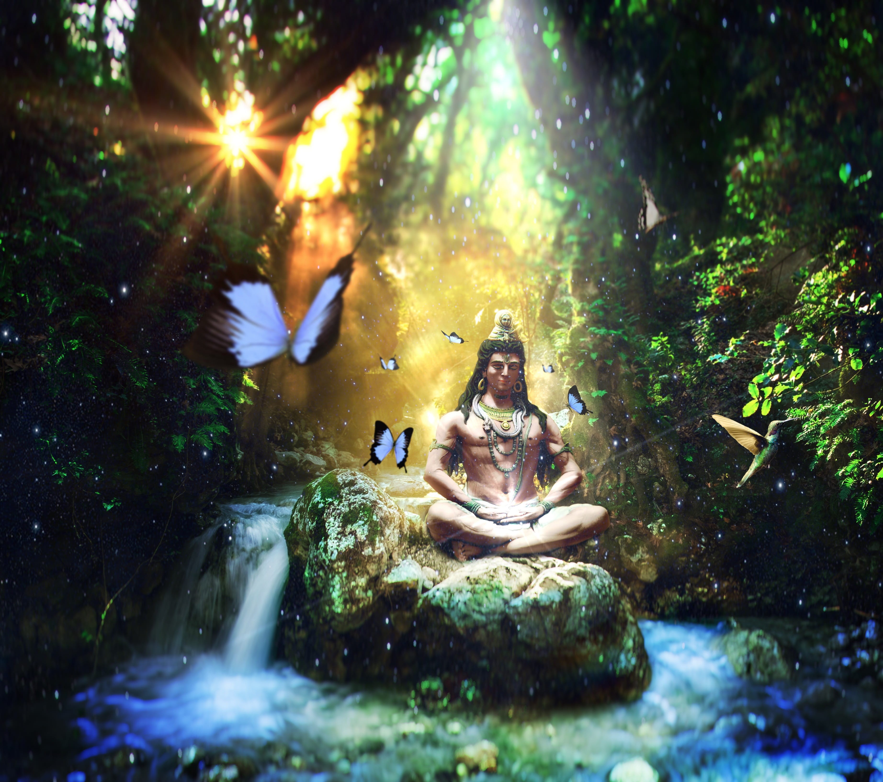 well-being, center, yoga, relaxation, buddha, sitting, one person, plant, day, outdoors, real people, water, nature, emotion, swimming, representation, HD Wallpaper