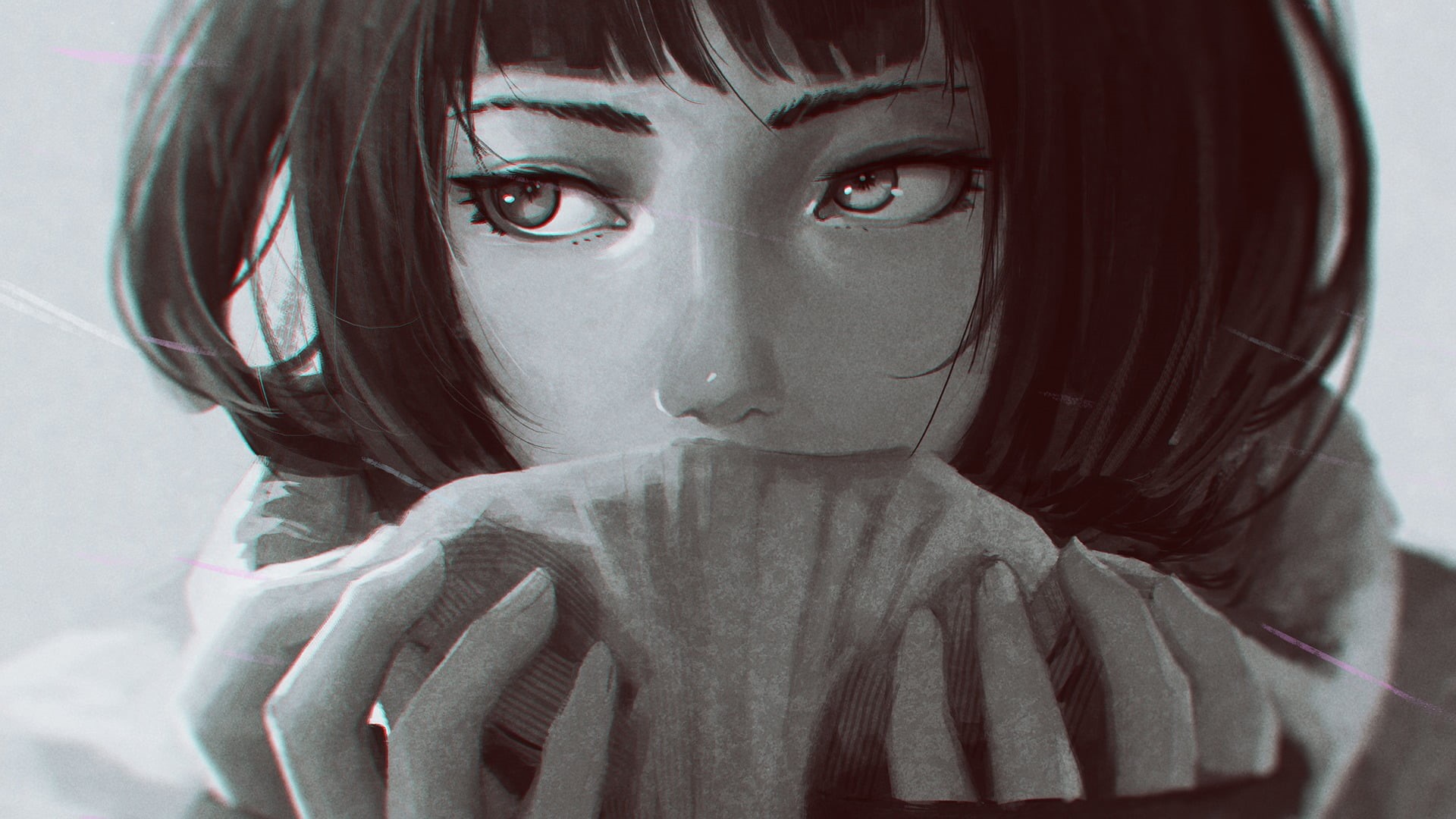 haired, body part, indoors, front view, portrait, emotion, black, females, innocence, looking at camera, teenager, female, sad, character, anime, HD Wallpaper
