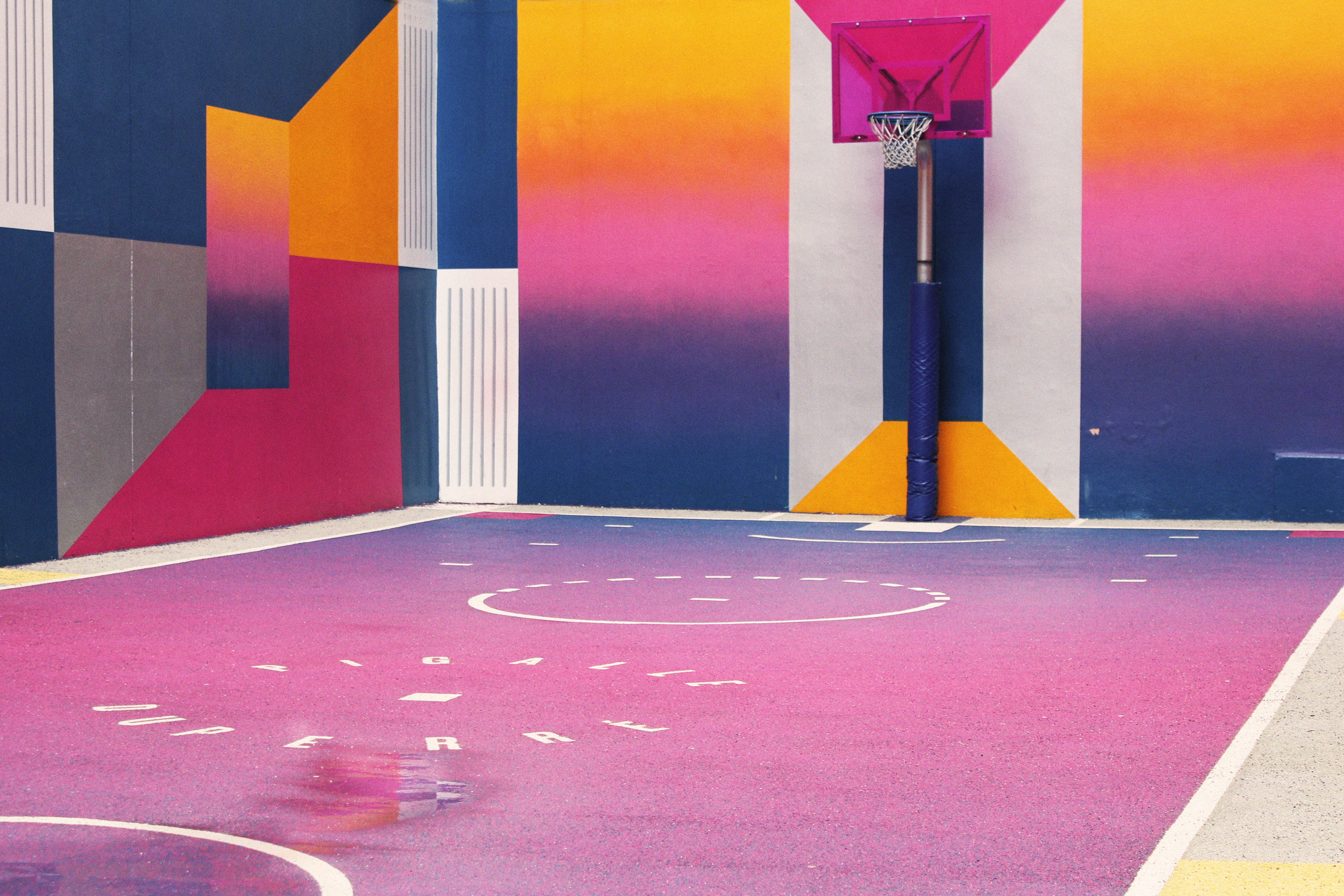 leisure games, creativity, wall - building feature, colors, basketball court, shape, geometric shape, multi, illustration, symbol, artistic, perspective, HD Wallpaper