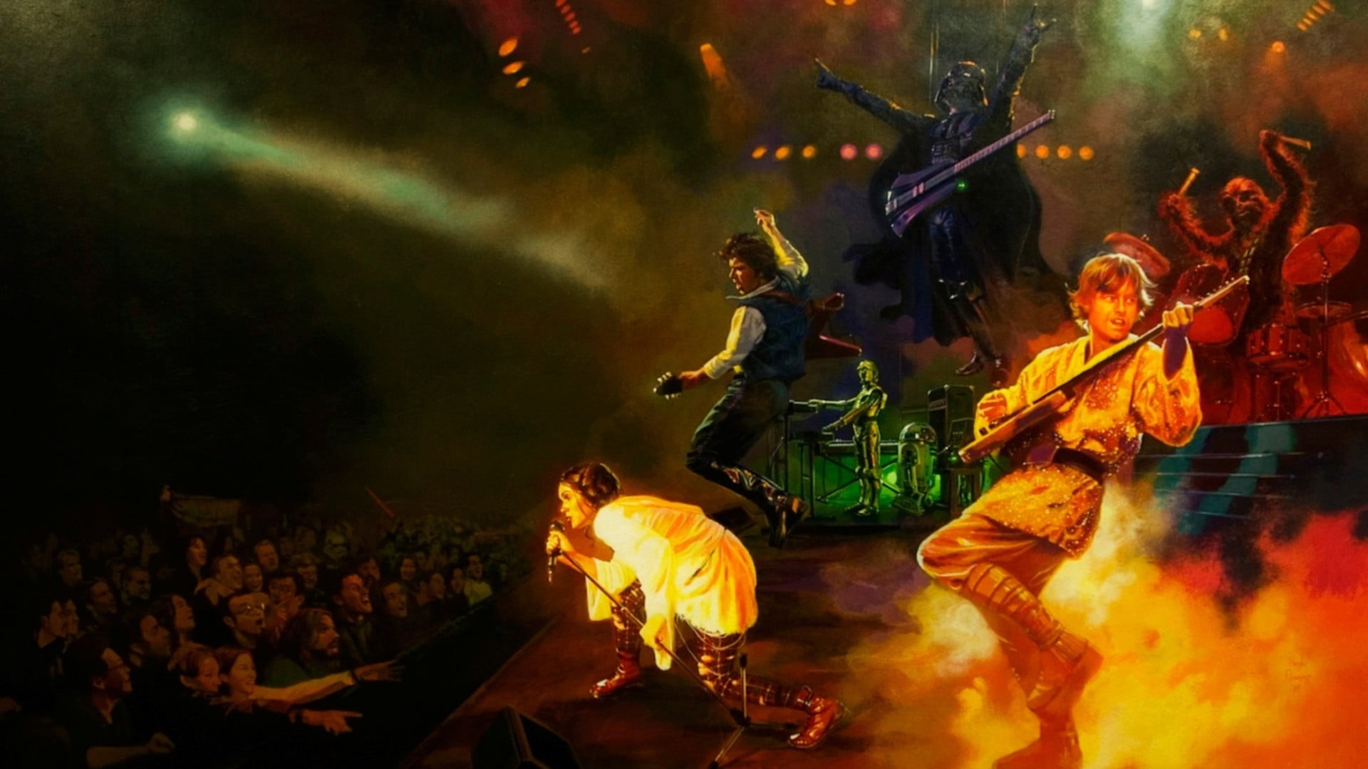 large group of people, music, event, illuminated, playing, 1080P, indoors, group of people, science fiction, nightlife, night, wars, togetherness, HD Wallpaper