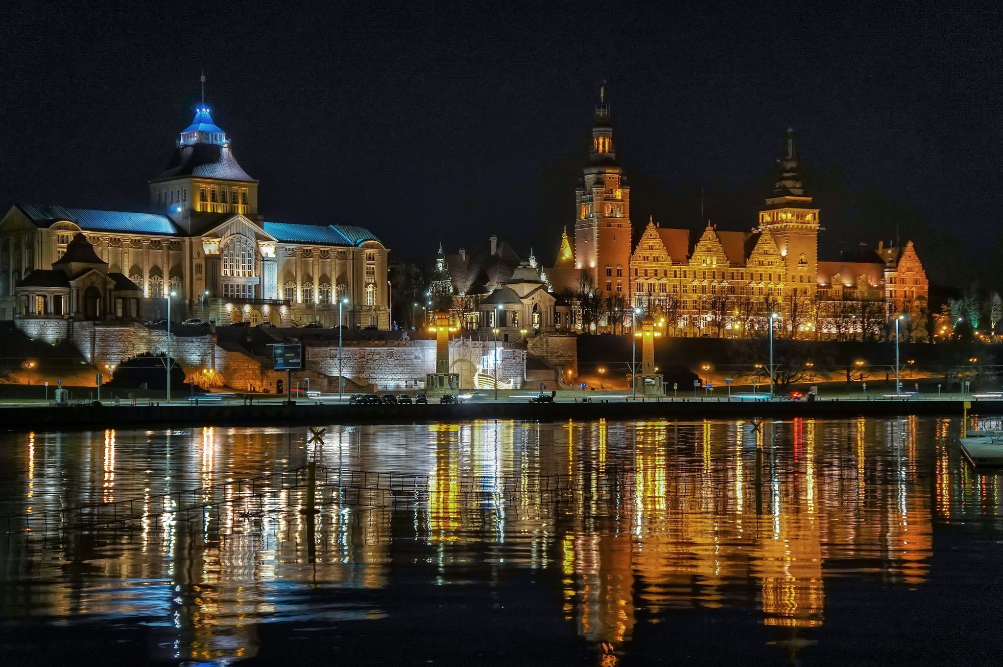1080P, night, Szczecin, lights, Poland, HD Wallpaper