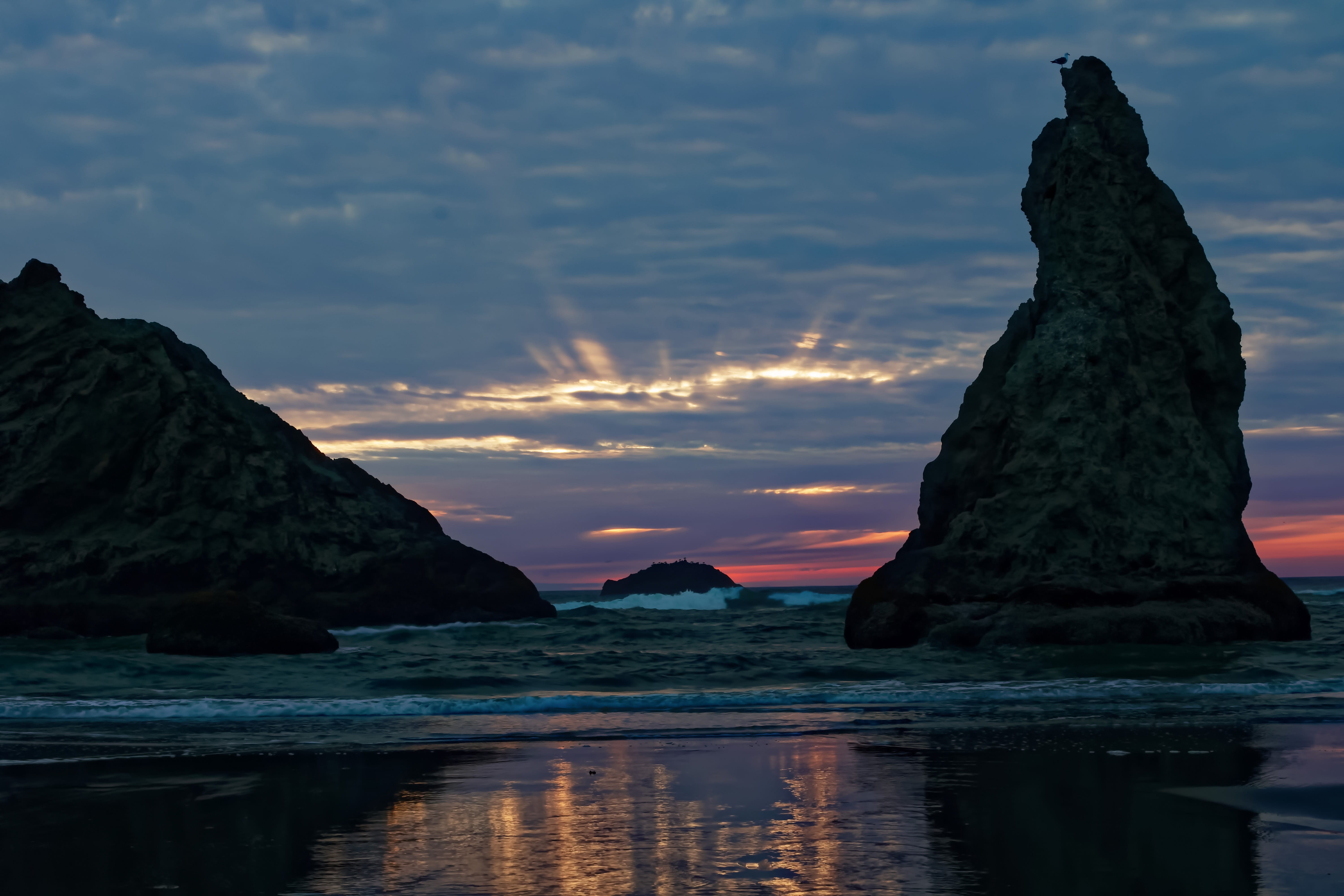 united states, bandon beach, solid, sea, ocean beach, water, sea stacks, stack rock, scenics - nature, rock, nature, tranquility, sky, cloud - sky, idyllic, HD Wallpaper