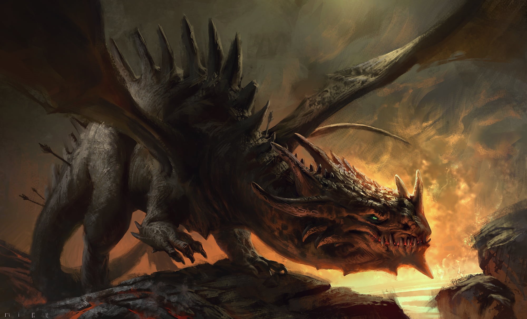 fire, dragon, craft, cloud - sky, history, illustration, 1080P, DeviantArt, statue, art and craft, creativity, fantasy art, human representation, outdoors, HD Wallpaper