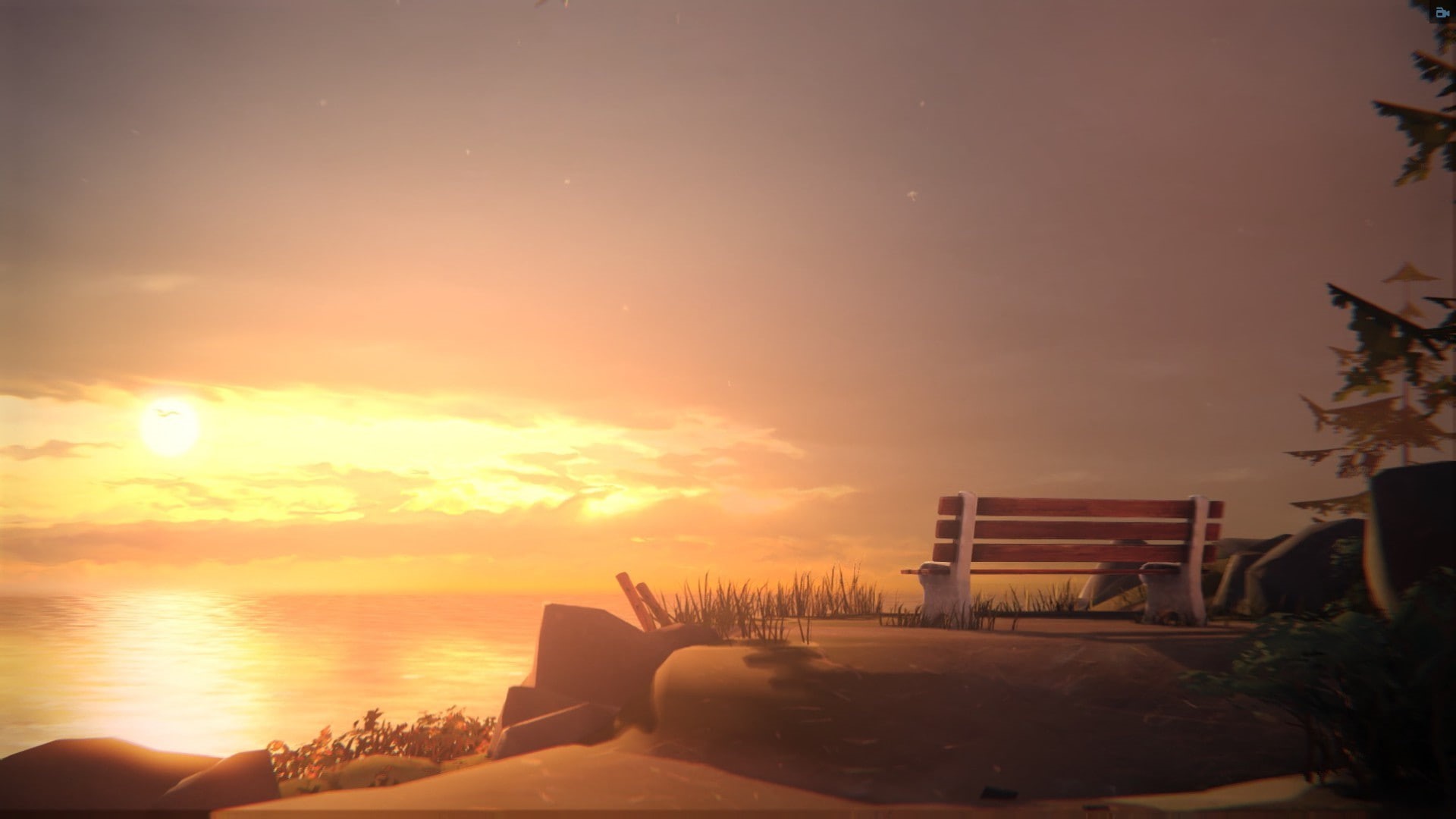 nature, architecture, orange color, Life Is Strange, tranquil scene, idyllic, water, no people, seat, tranquility, scenics - nature, bench, cloud - sky, HD Wallpaper