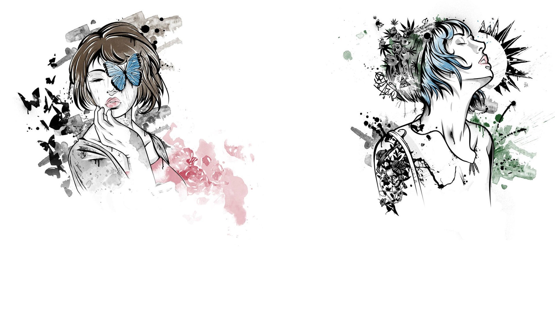 ink, representation, Life Is Strange, art and craft, white, Max Caulfield, artwork, abstract, cut out, 1080P, paint, Chloe Price, digital composite, butterfly, HD Wallpaper