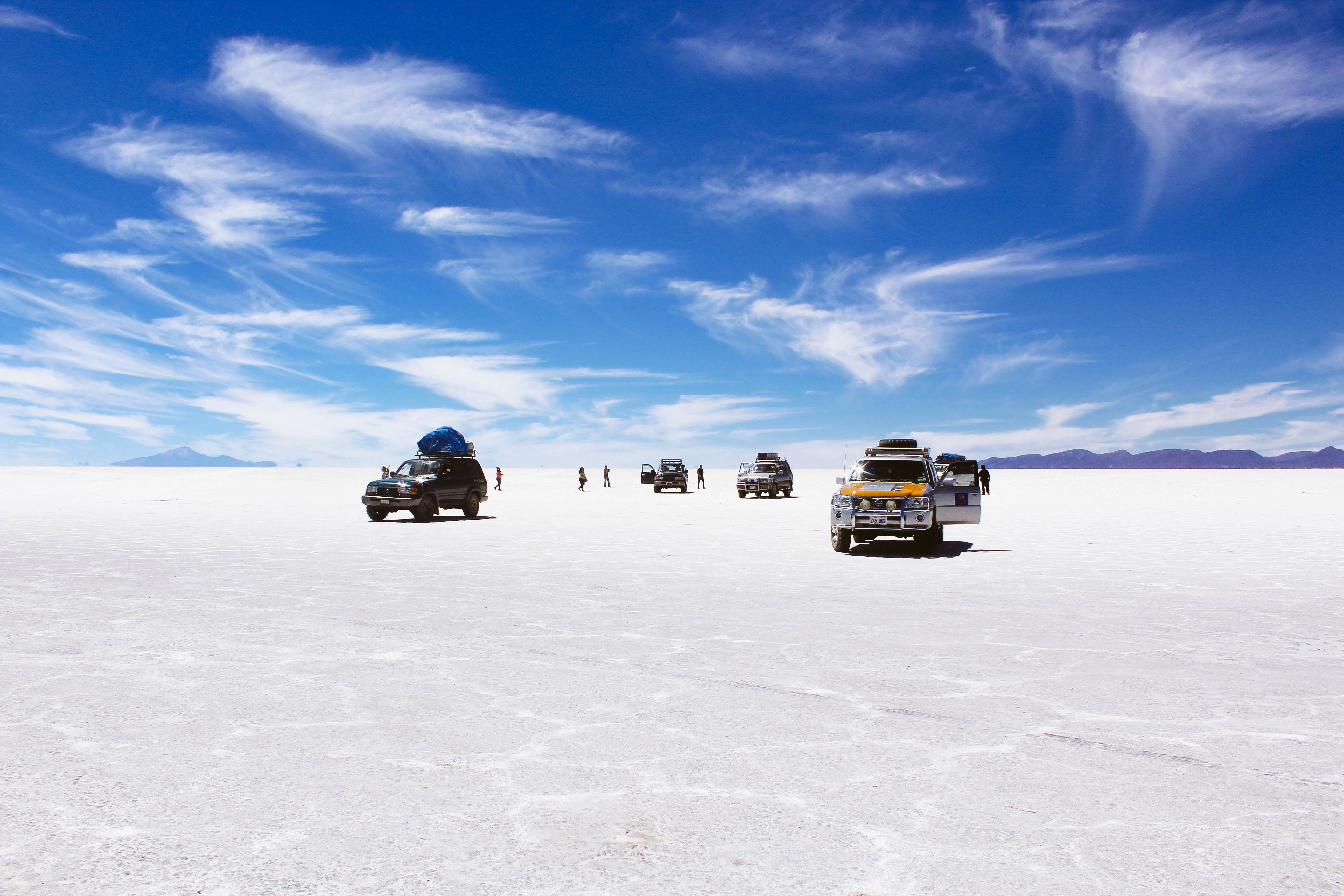 saltflat, transportation, winter, Salar de Uyuni, jeep, nature, outdoors, Expedition, four, cloudy, weather, landscape, utility, cold - Temperature, salt, HD Wallpaper