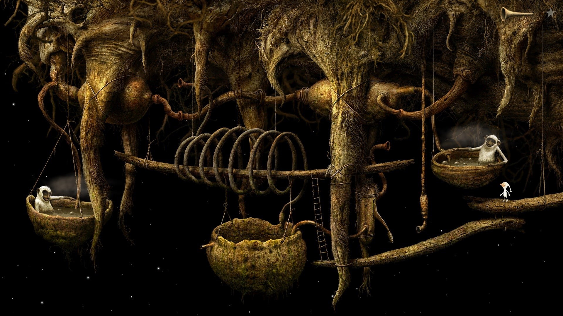 group of animals, animal wildlife, food and drink, animals in the wild, plant, indoors, animals in captivity, samorost 3, animal, vertebrate, hanging, nature, HD Wallpaper