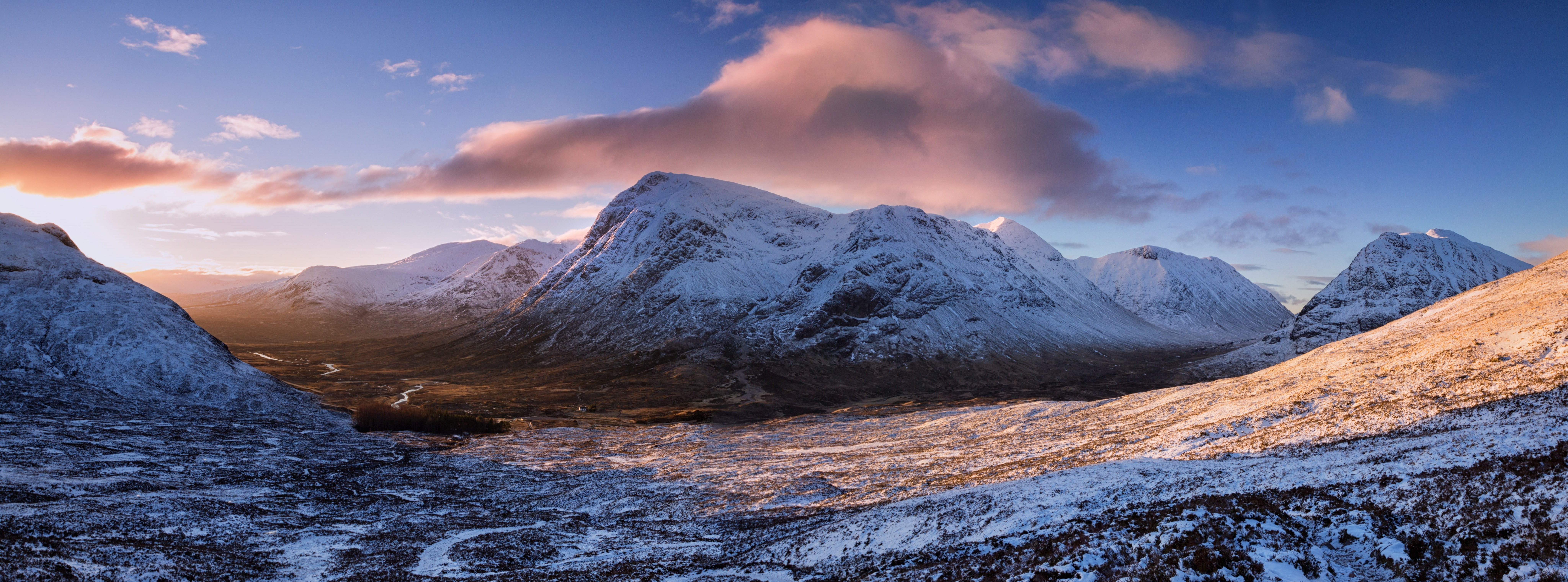 Snowy, mountain range, outdoors, Winter, Landscape, Scenery, buachaille, buachailleetivemor, Beautiful, Cold, dawn, Picturesque, West, United Kingdom, Snow, HD Wallpaper