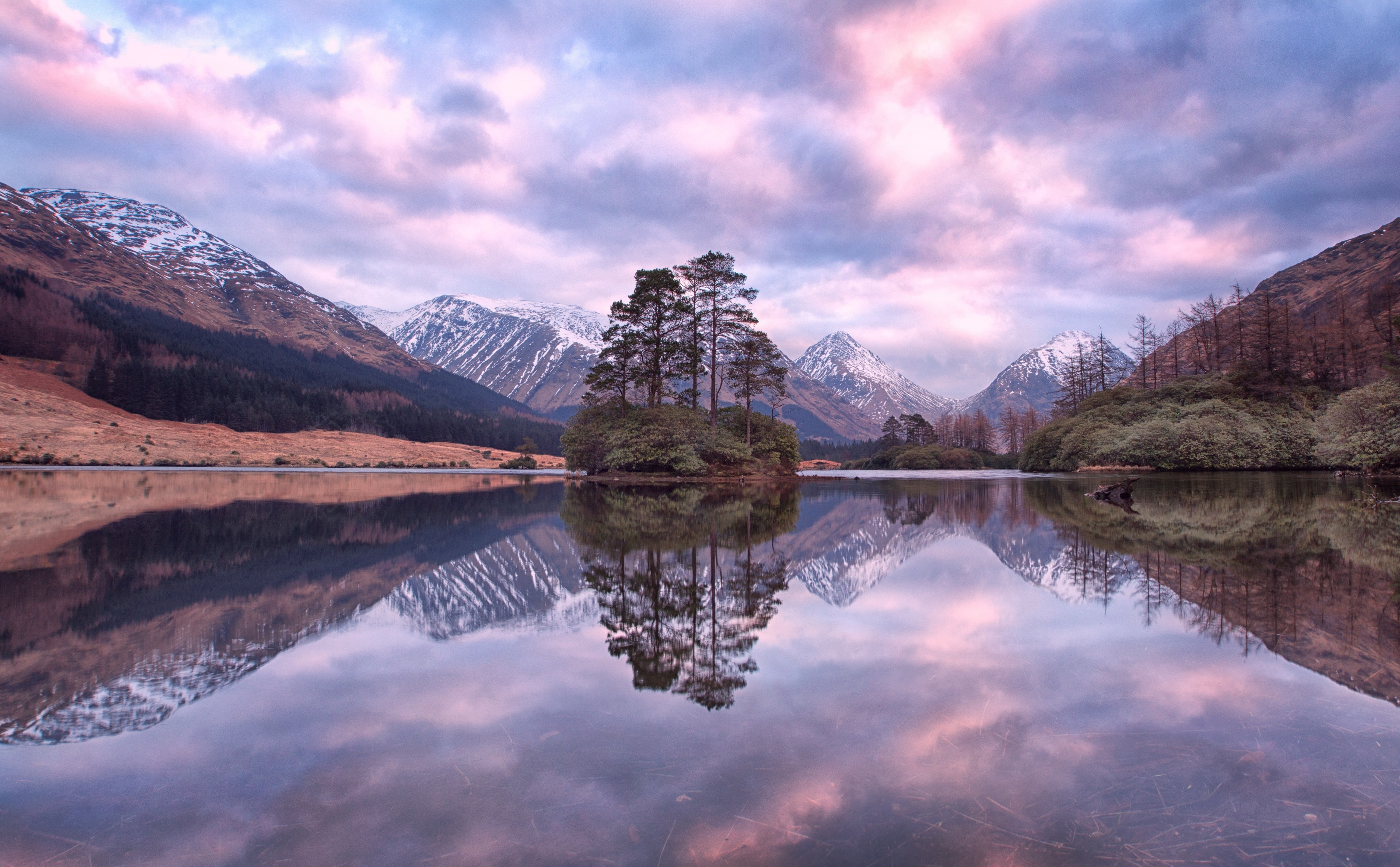 leafed, United Kingdom, Europe, lochan, sky, glen, Mountains, Water, mountain, buachailleetivemor, idyllic, urr, Beautiful, tranquility, trees, Scotland, HD Wallpaper