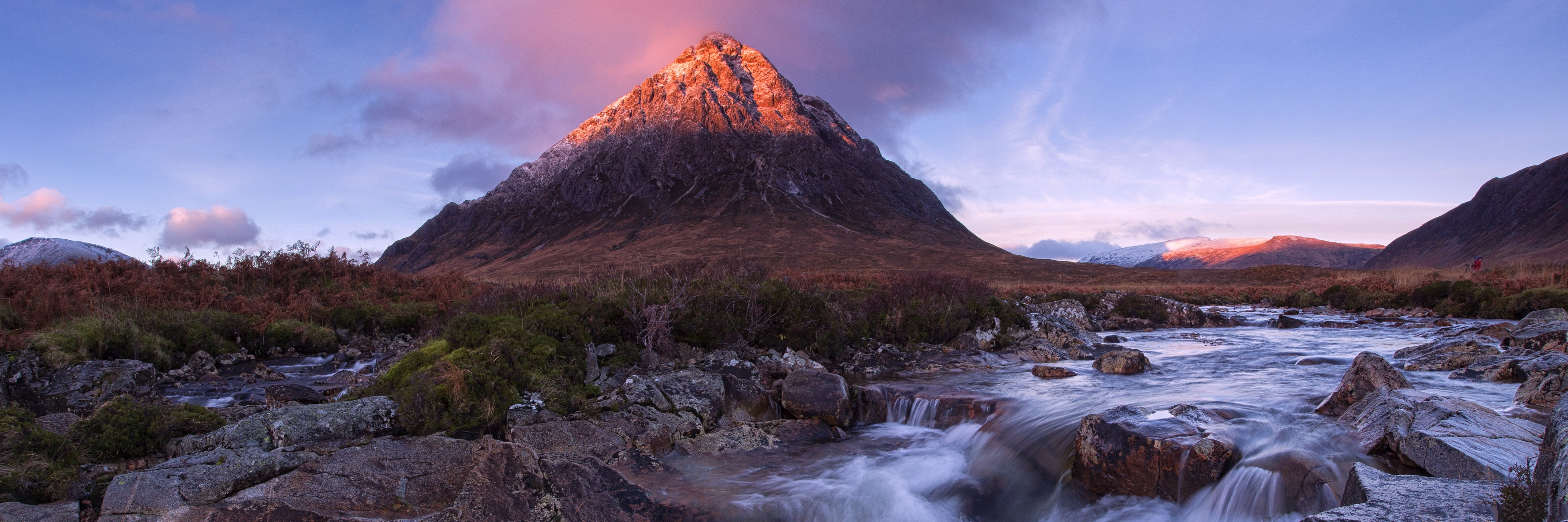 coupall-wallpaper-5472x1824, river, etive, mor, sunrise, 5K, mountain, buachaille, HD Wallpaper