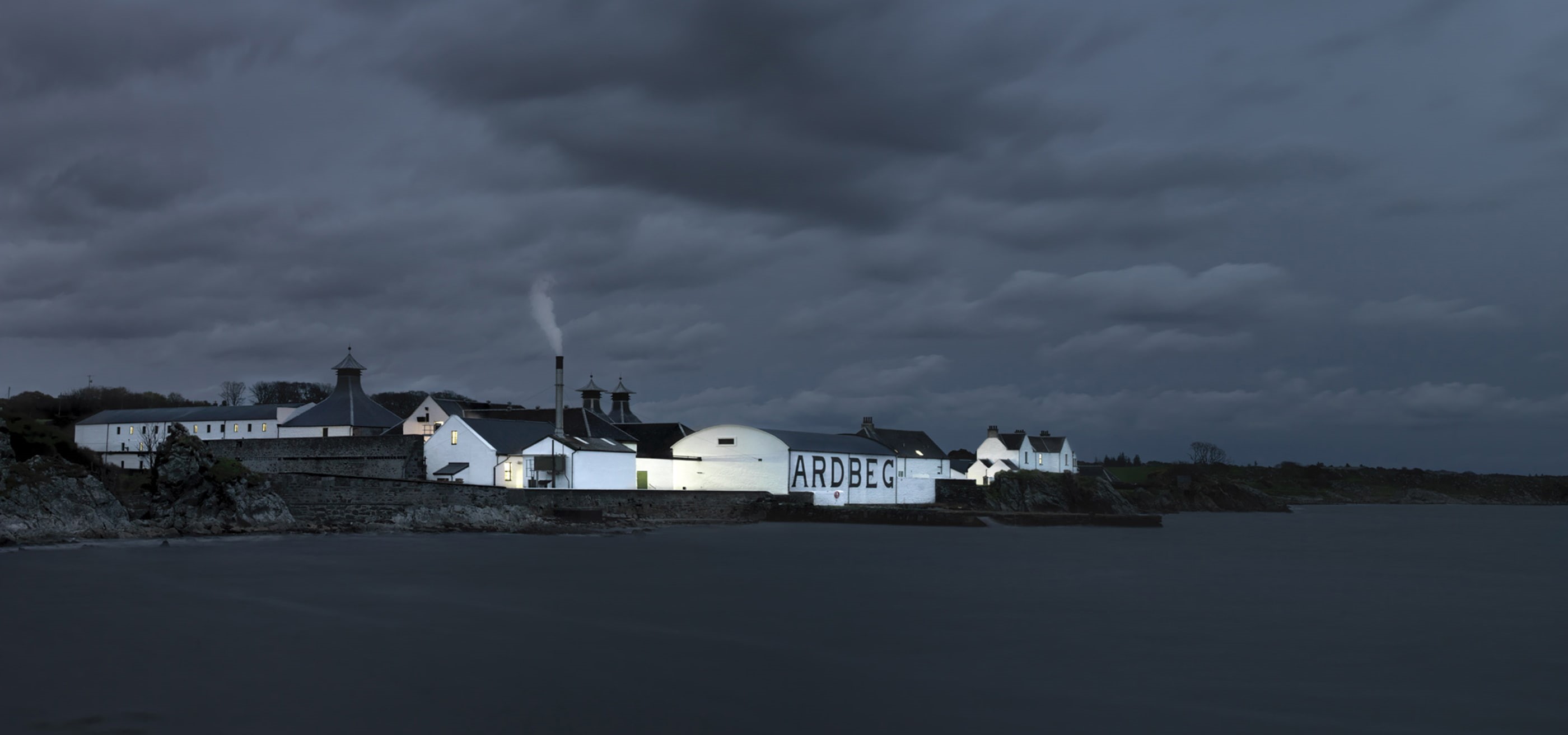 evening, distillery, sea, sky, cloud - sky, Scotland, overcast, island, landscape, storm cloud, no people, building, building exterior, UK, outdoors, environment, HD Wallpaper