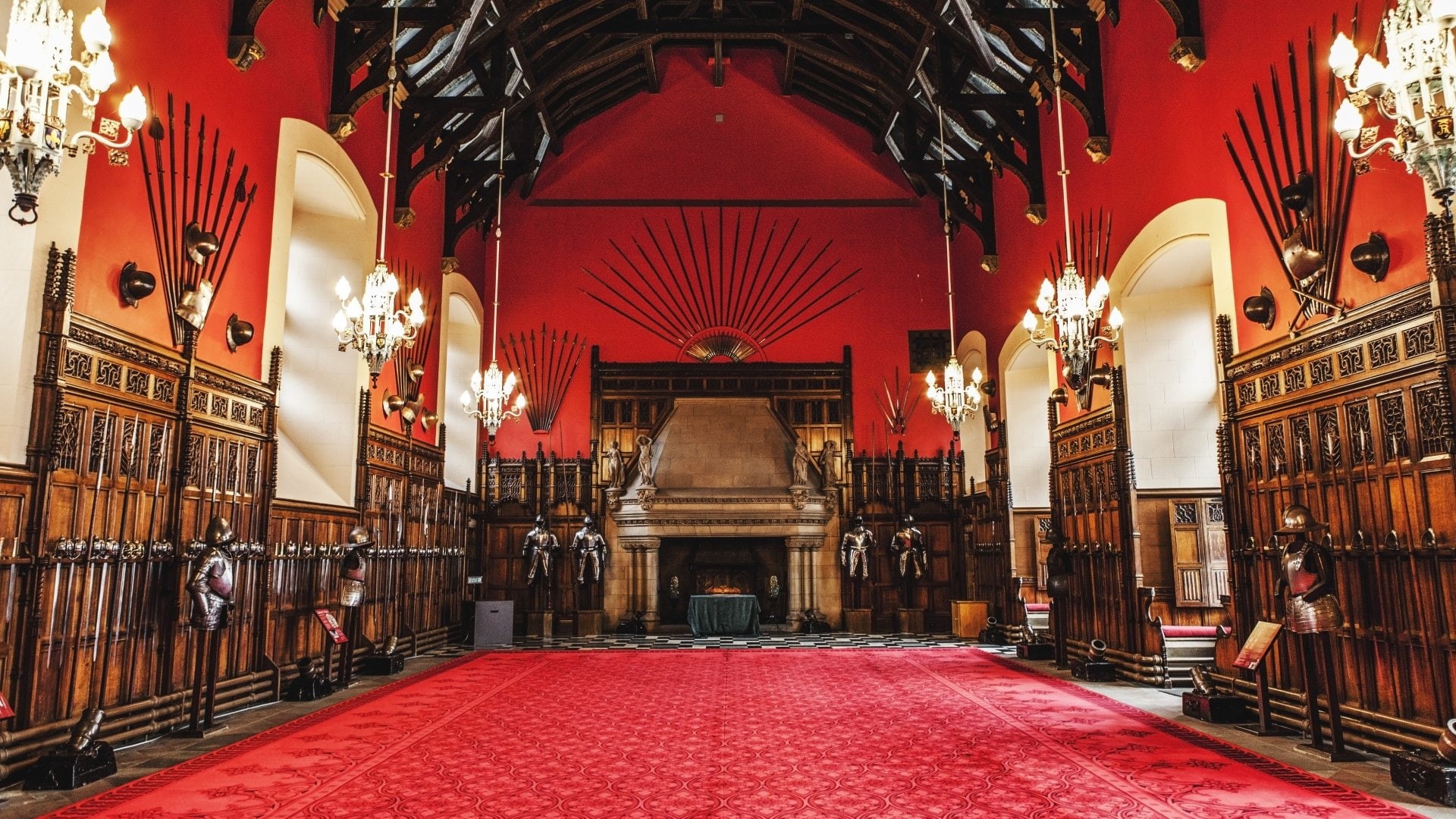 indoors, arts culture and entertainment, 1080P, religion, Room, Castles, Spear, Armor, stage, seat, built structure, large group of objects, Medieval, HD Wallpaper