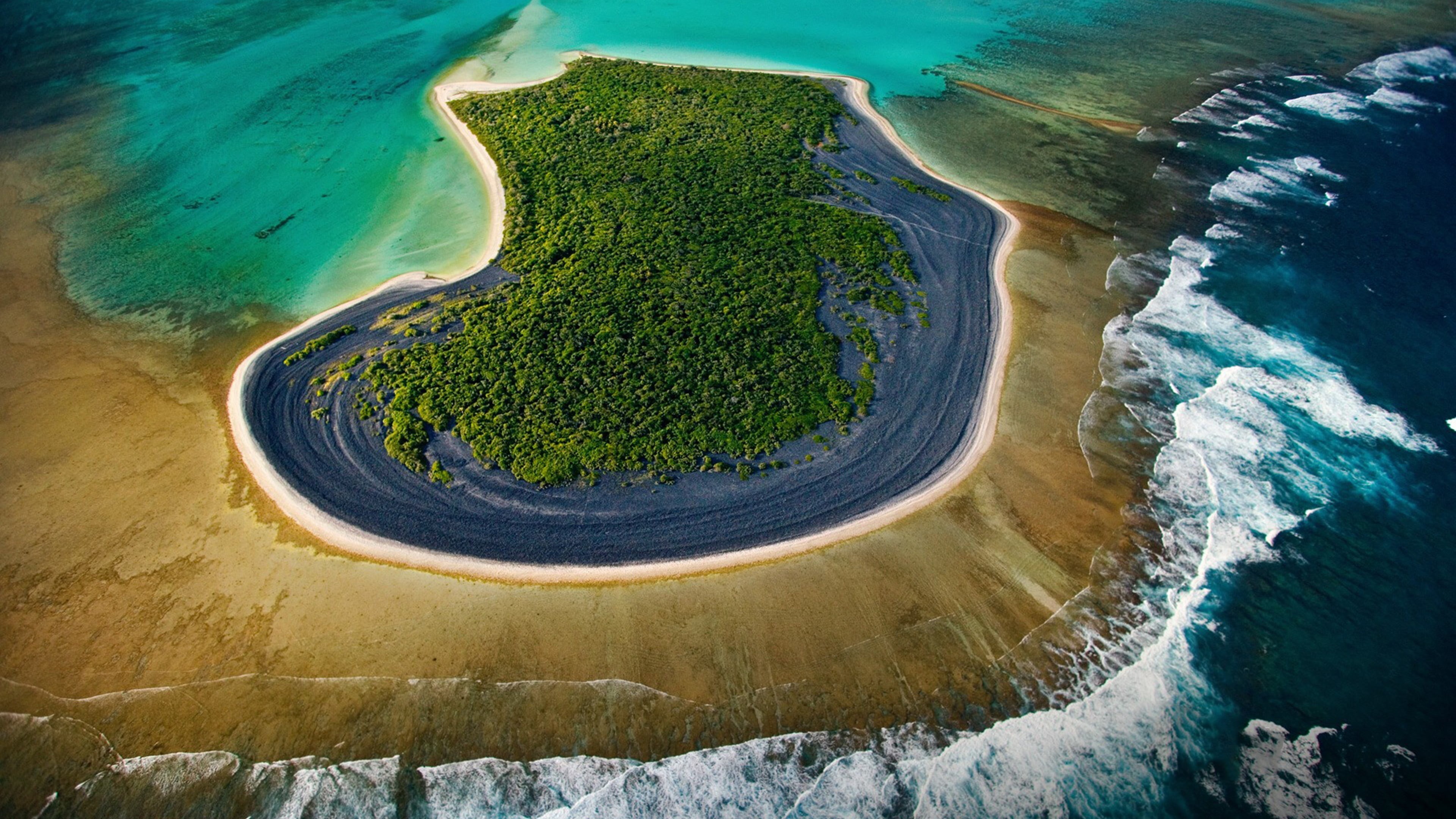 island, black, environment, aerial view, birds eye view, brown, beauty in nature, no people, green color, high angle view, day, plant, idyllic, 4K, round, HD Wallpaper