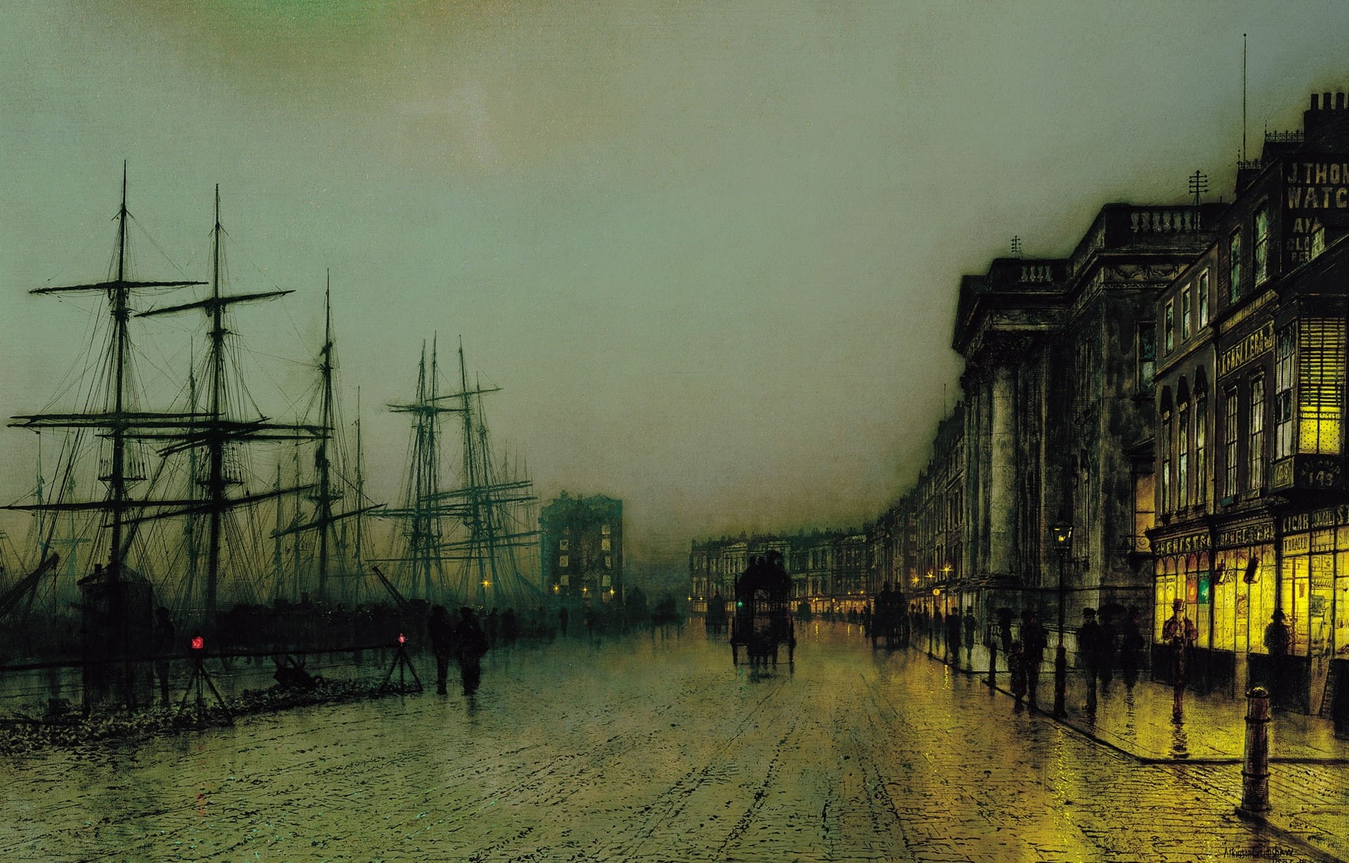 John Atkinson Grimshaw, the urban landscape, picture, ship, Canny Glasgow, 1080P, HD Wallpaper