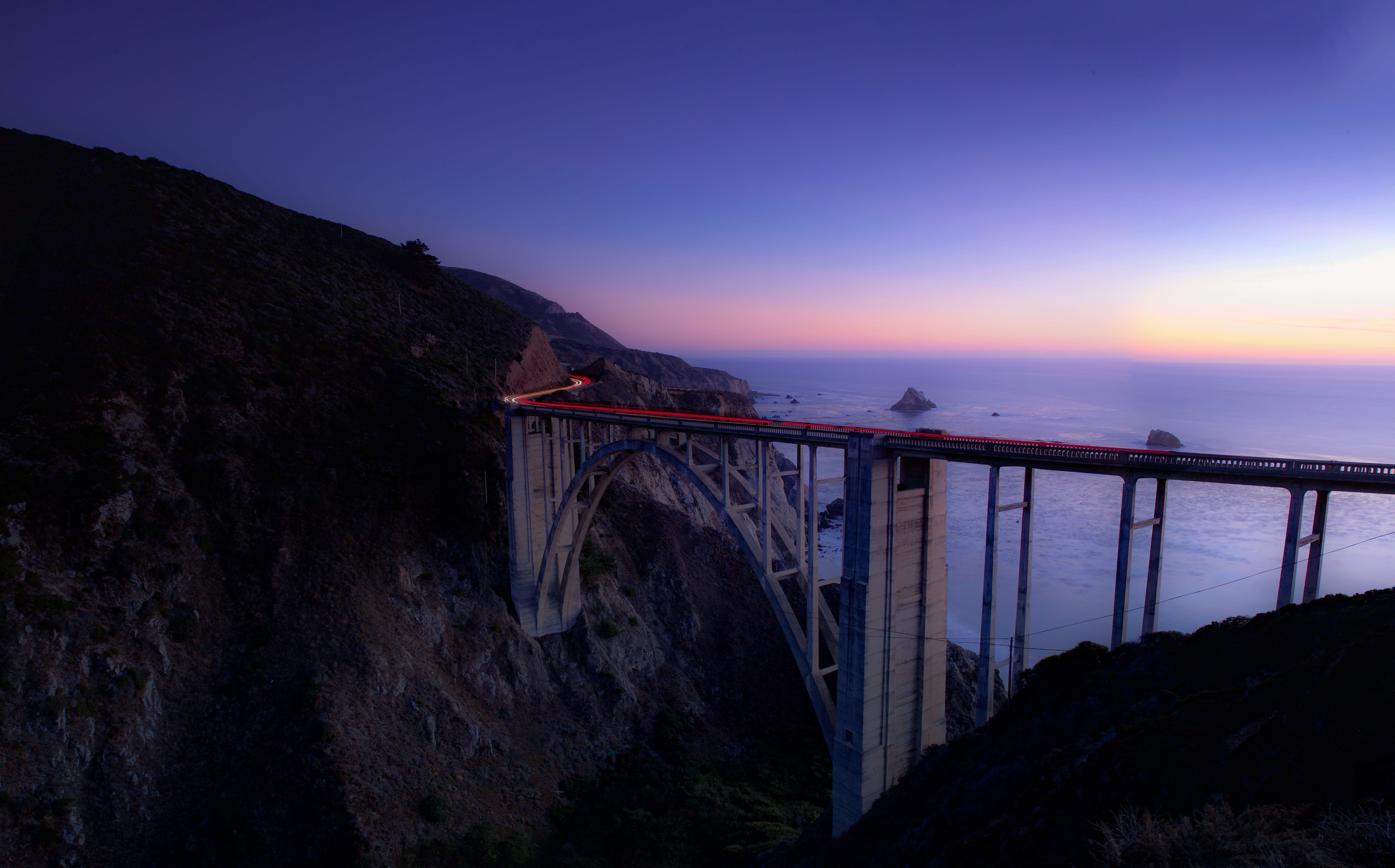 california, mountain, bridge between, cliff, scenics, connection, built structure, 5K, heavy, river, near, concrete, sunset, tranquil scene, rock - object, HD Wallpaper