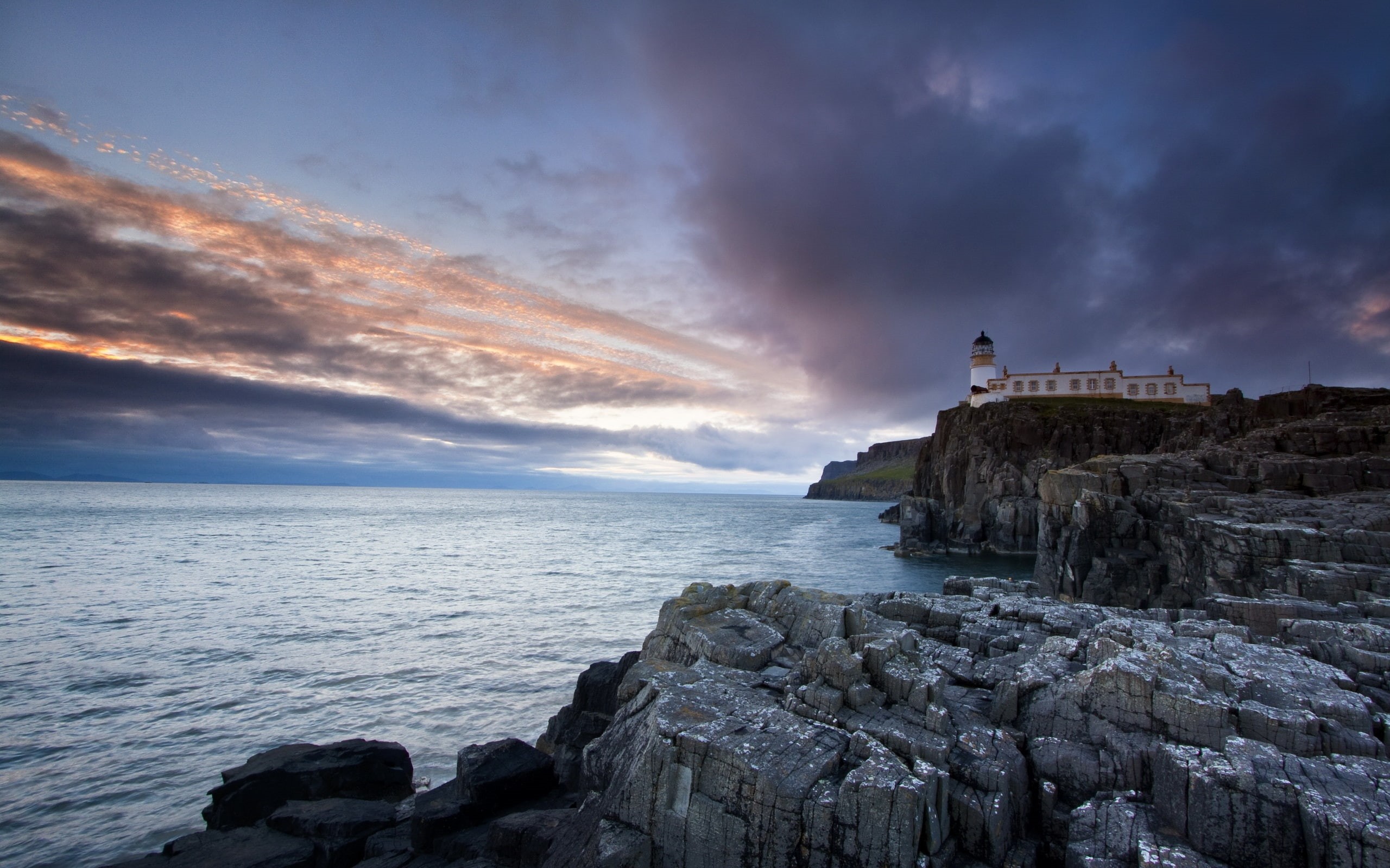 2K, Skye, Rocks, Lighthouse, Neist, Isle, Sea, Point, Dusk, HD Wallpaper