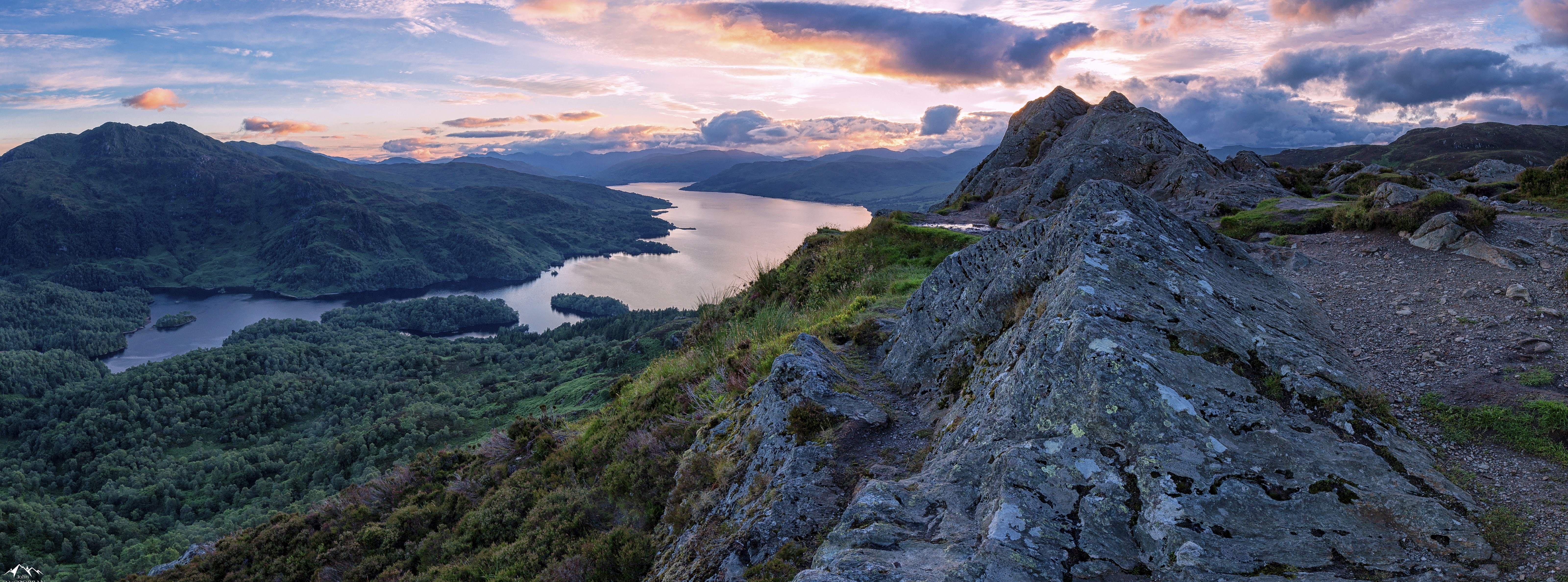 Landscape, katrine, benvenue, Scotland, Photo, sky, rock - object, 5K, View, Vacation, beauty in nature, Scenery, lochkatrine, cloud - sky, scenics - nature, HD Wallpaper