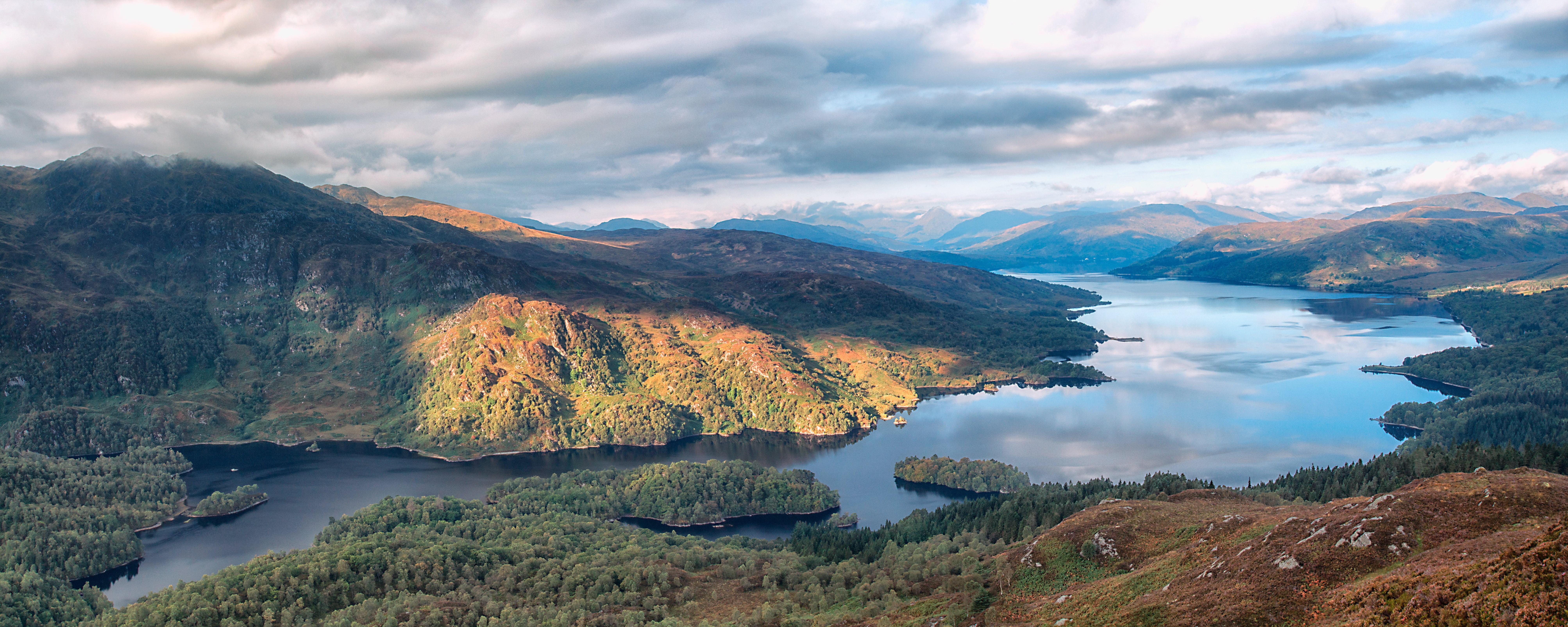 Scotland, nature, water, travel, beauty In Nature, aerieal, autumn, lake, sky, mountain, mountain Peak, outdoors, summer, Ben Venue, katrine, 8K, landscape, HD Wallpaper