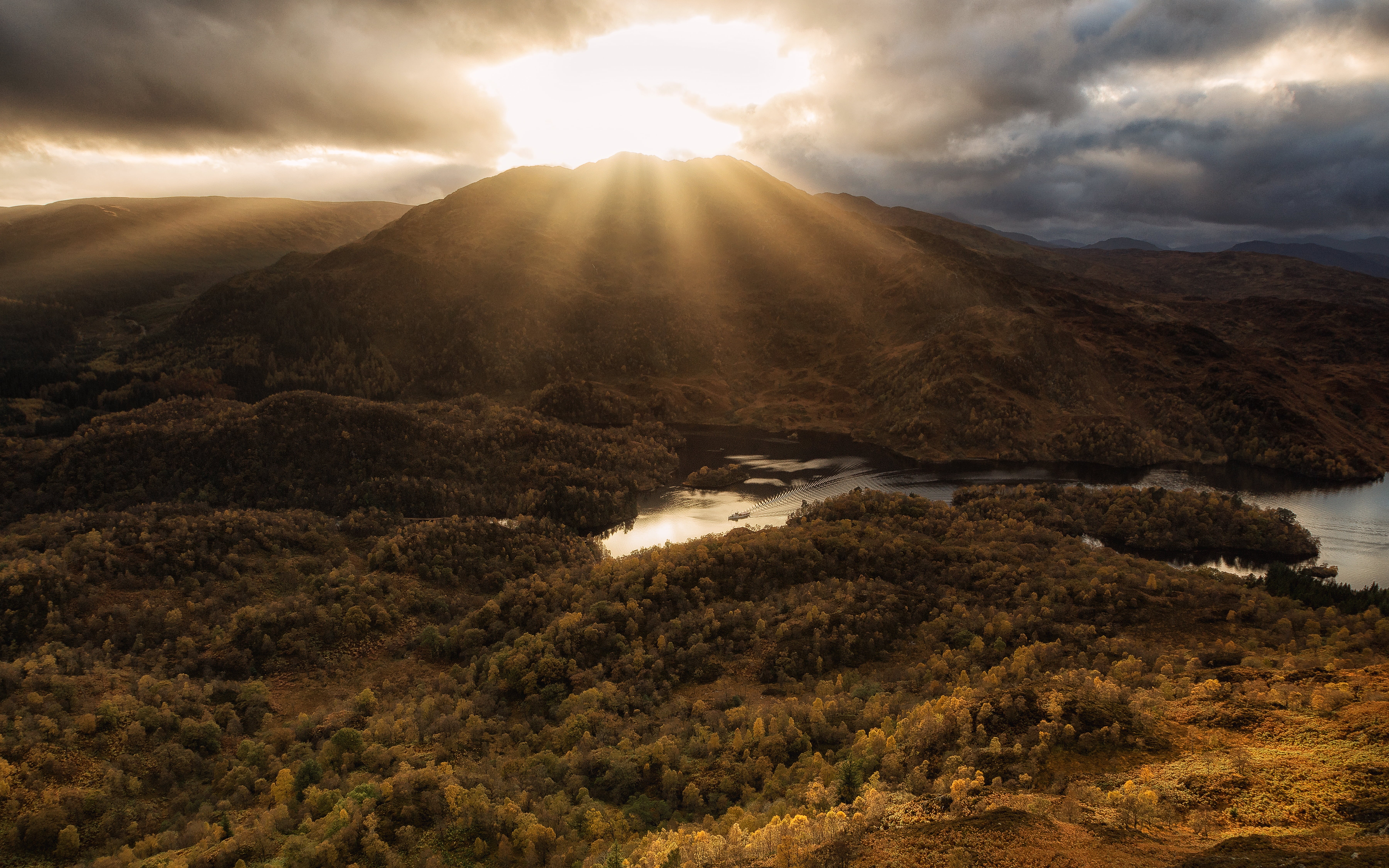 Landscape, Sunset, Return, Ben Aan, sunrise, 5K, cloud - Sky, Scotland, outdoors, sky, Ben Venue, steamship, beauty In Nature, Loch Katrine, lake, trees, HD Wallpaper