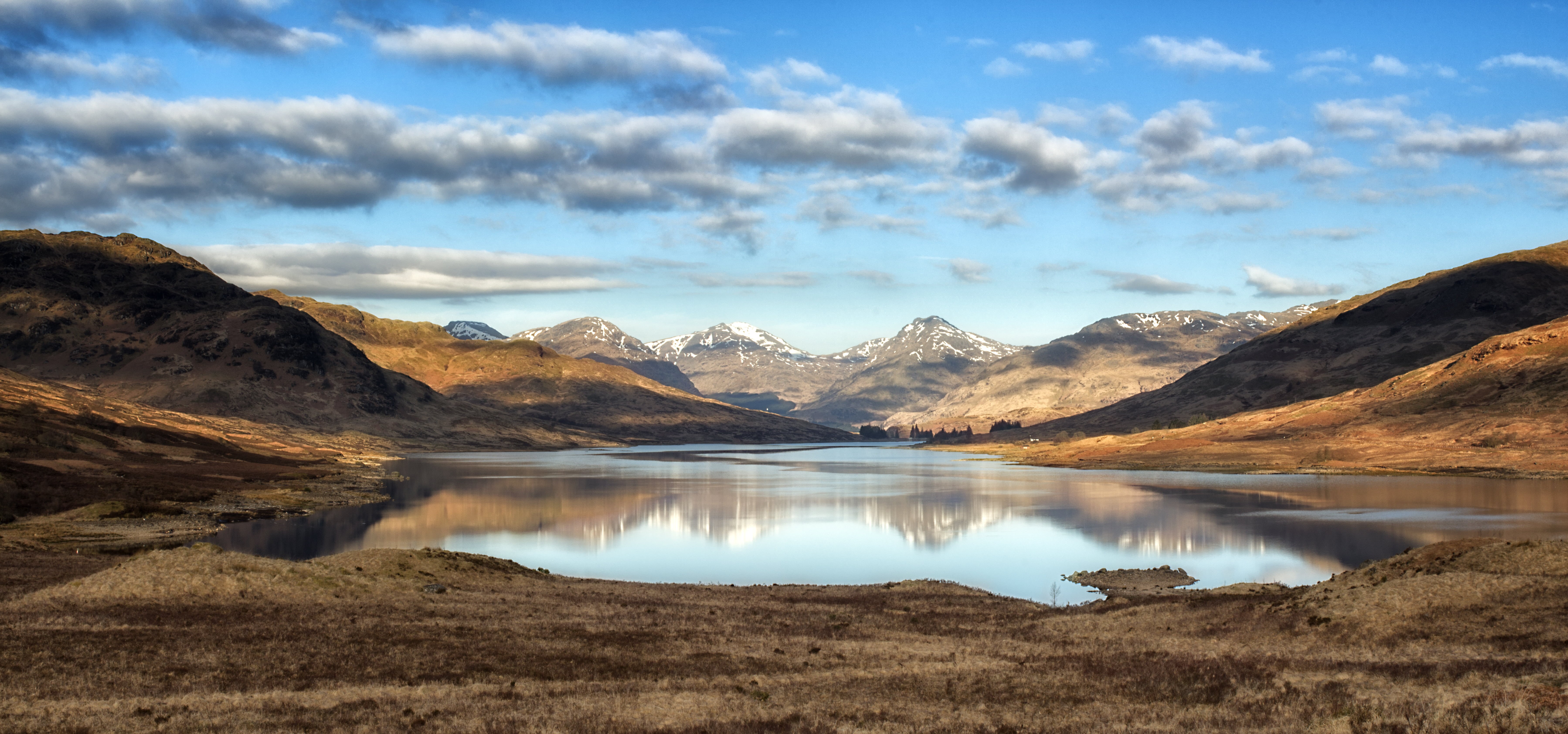 beauty In Nature, lake, surface, reflection, mountain, mountain Peak, daytime, travel, mountain Range, Arrochar Alps, scenics, landscape, Circle, Scotland, HD Wallpaper