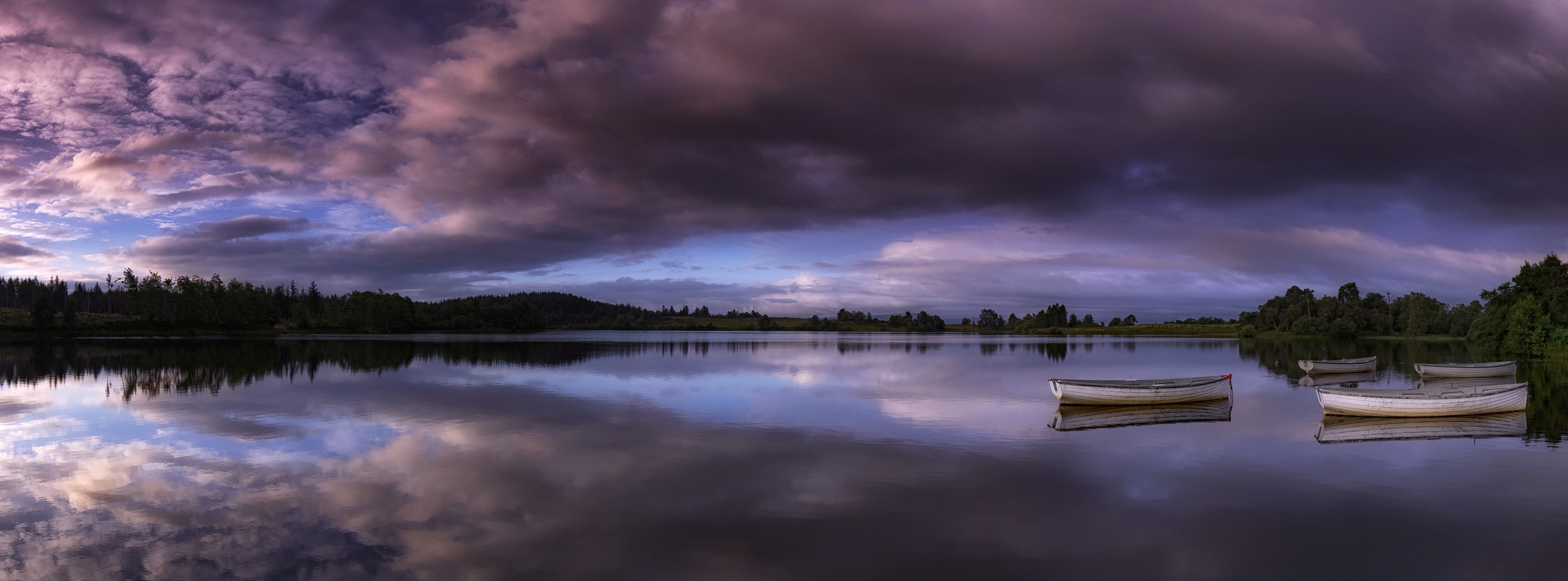 sky, Landscape, places, trossachs, cloud - sky, Scenery, environment, Vacation, water, 5K, dramatic sky, row, non-urban scene, transportation, panorama, HD Wallpaper