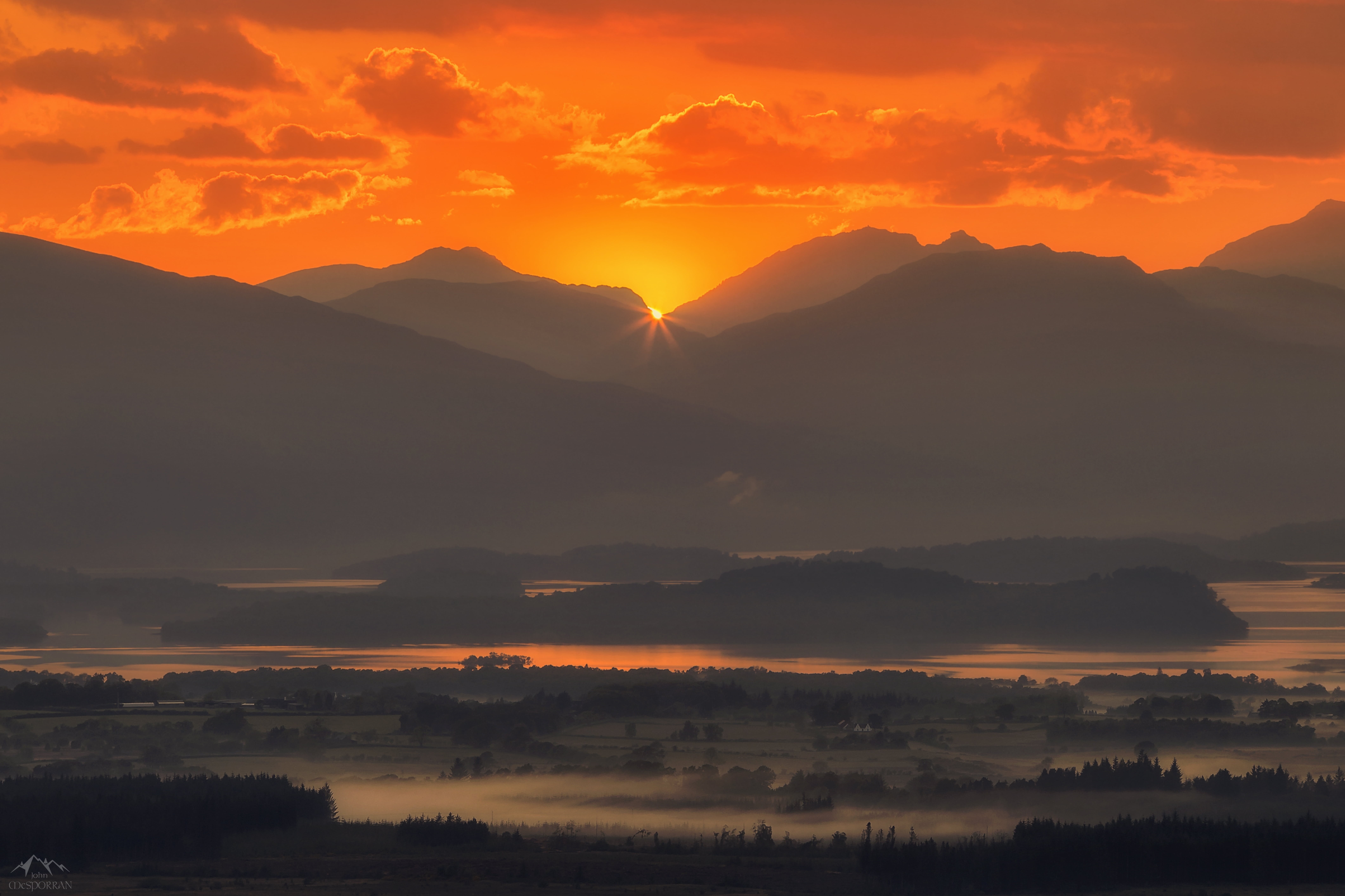 Canon 6D, dawn, mountain Peak, Sunset, sunrise - Dawn, Trossachs, outdoors, painting, beauty In Nature, II, mist, National Park, Loch Lomond, landscape, HD Wallpaper