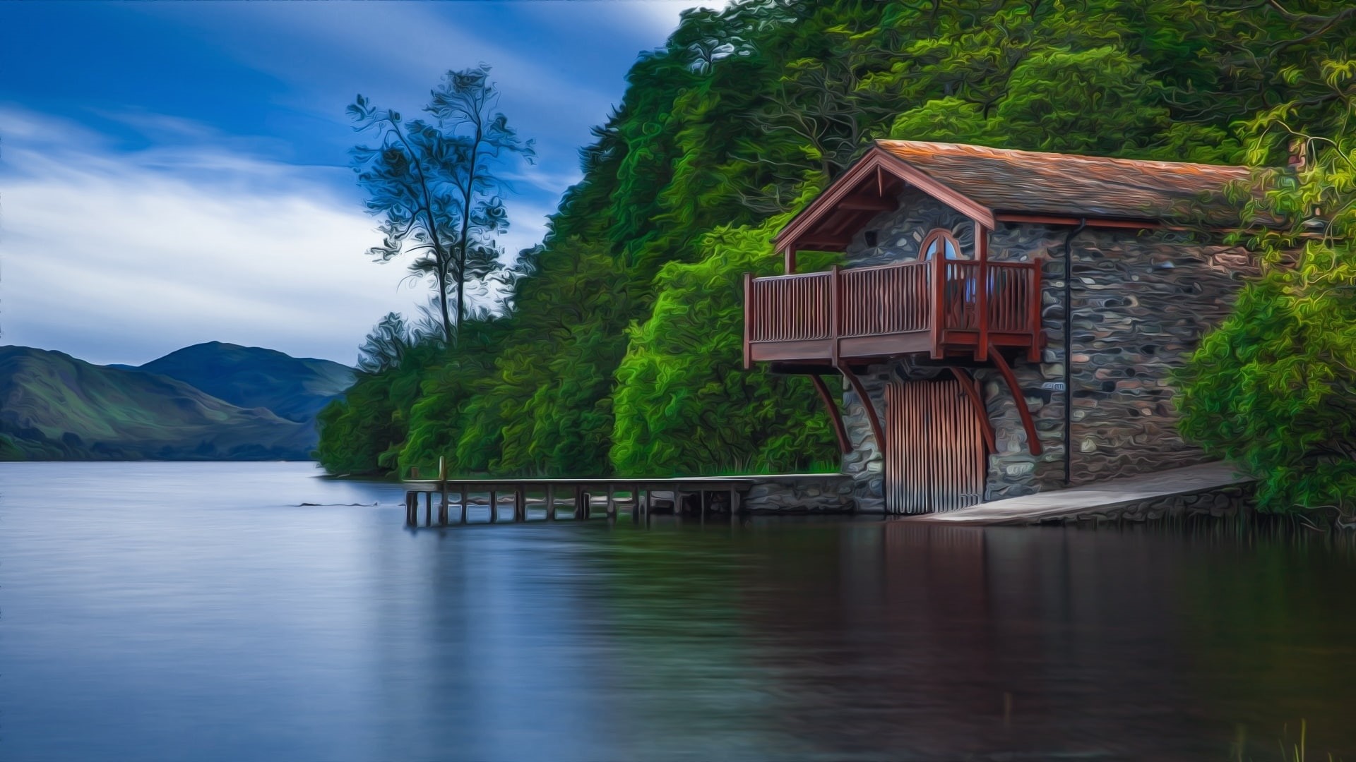 pooley bridge boat house, penrith, cottage, united kingdom, boathouse, ullswater, boat house, europe, duke of portland boathouse, 1080P, england, HD Wallpaper