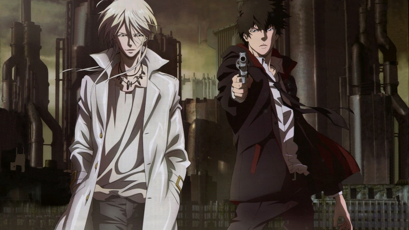 architecture, Psycho-Pass, disguise, three quarter length, human representation, front view, representation, Shinya Kogami, outdoors, built structure, two people, HD Wallpaper