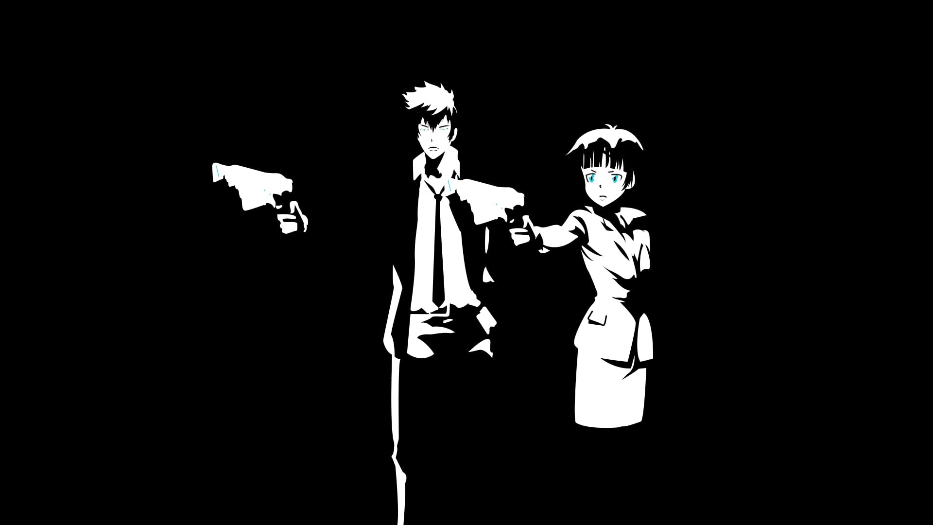 woman, grayscale, nature, domestic room, studio shot, low angle view, copy space, dark, Psycho-Pass, man, night, human representation, anime, guns, 1080P, HD Wallpaper