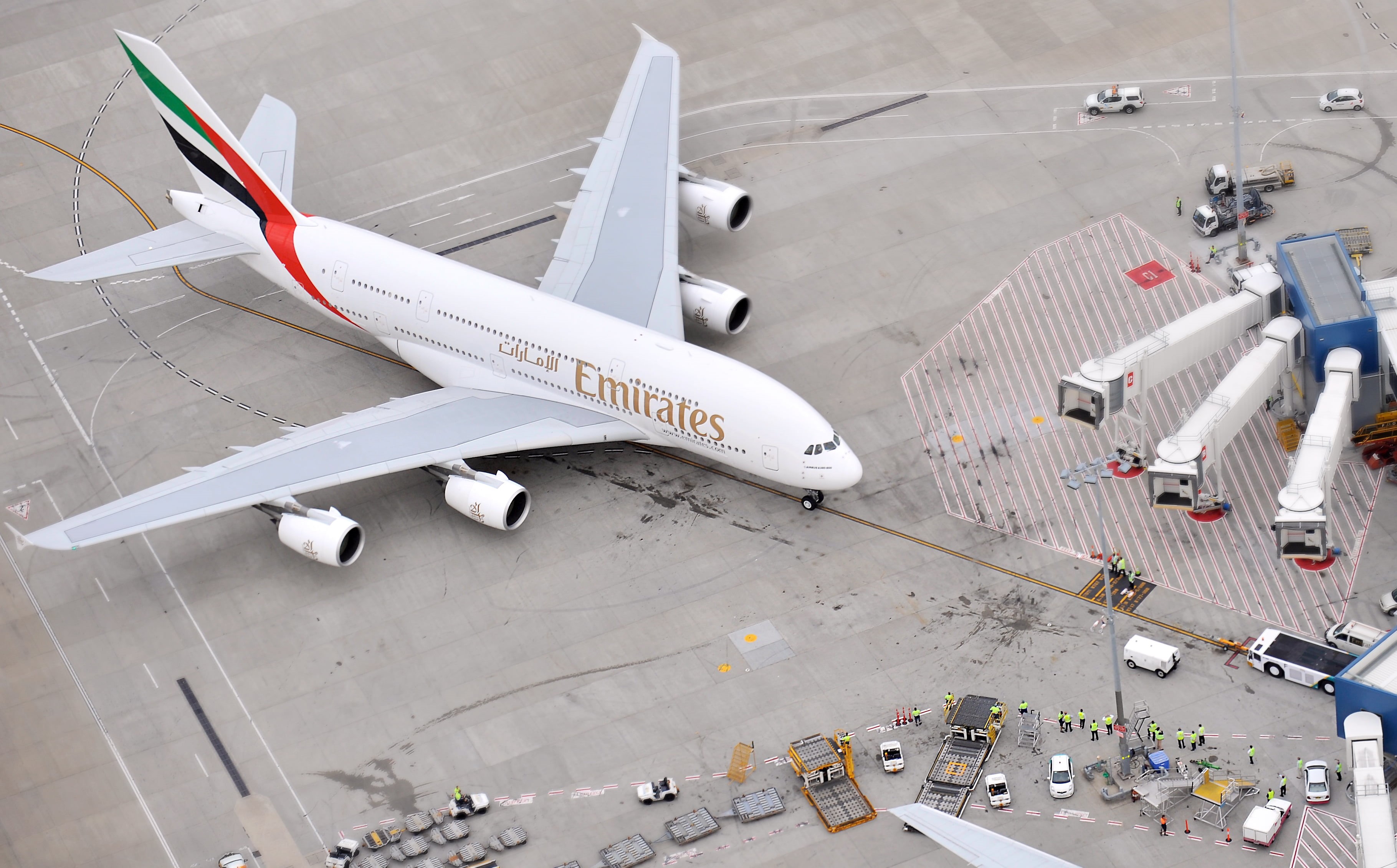 mode of transportation, land vehicle, standing, A380, airport runway, incidental people, Passenger, airplane, Airliner, road, real people, aerospace industry, HD Wallpaper