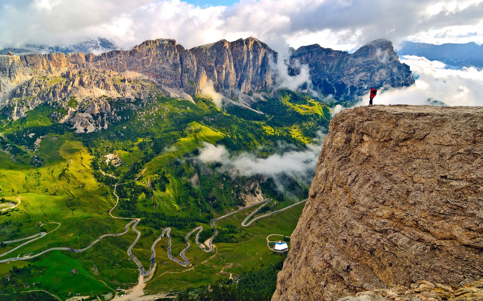 Mountains, South, Italy, Clouds, Sky, Alps, Tyrol, Rocks, 1080P, People, HD Wallpaper