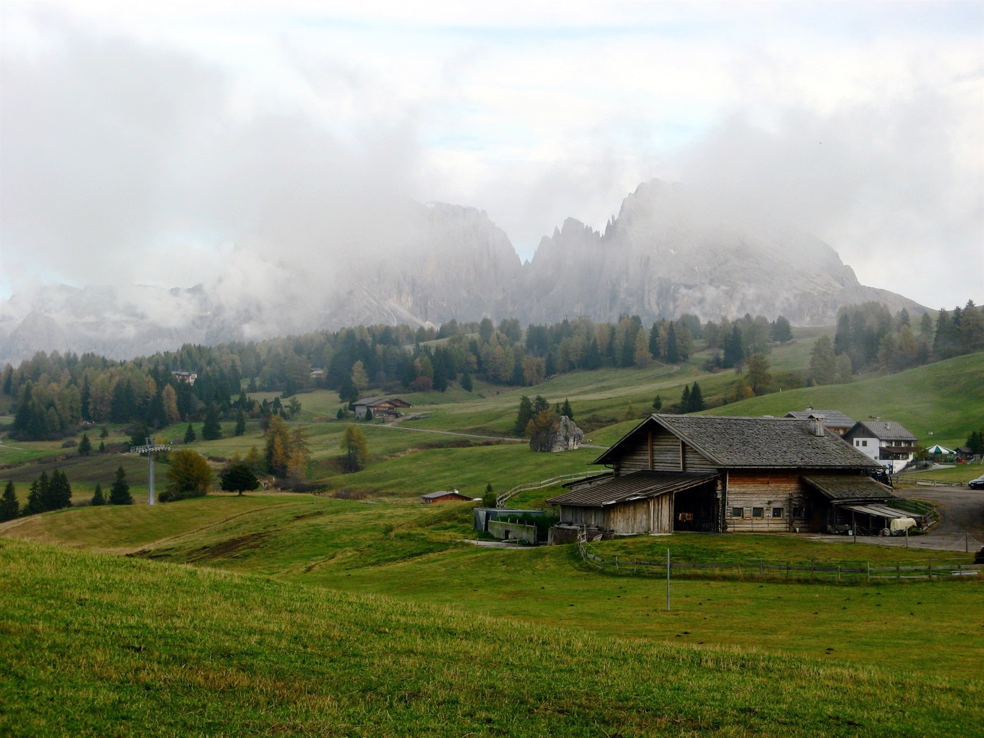 Houses, Clouds, Meadows, Italy, Alps, Fields, Mountains, 1080P, HD Wallpaper