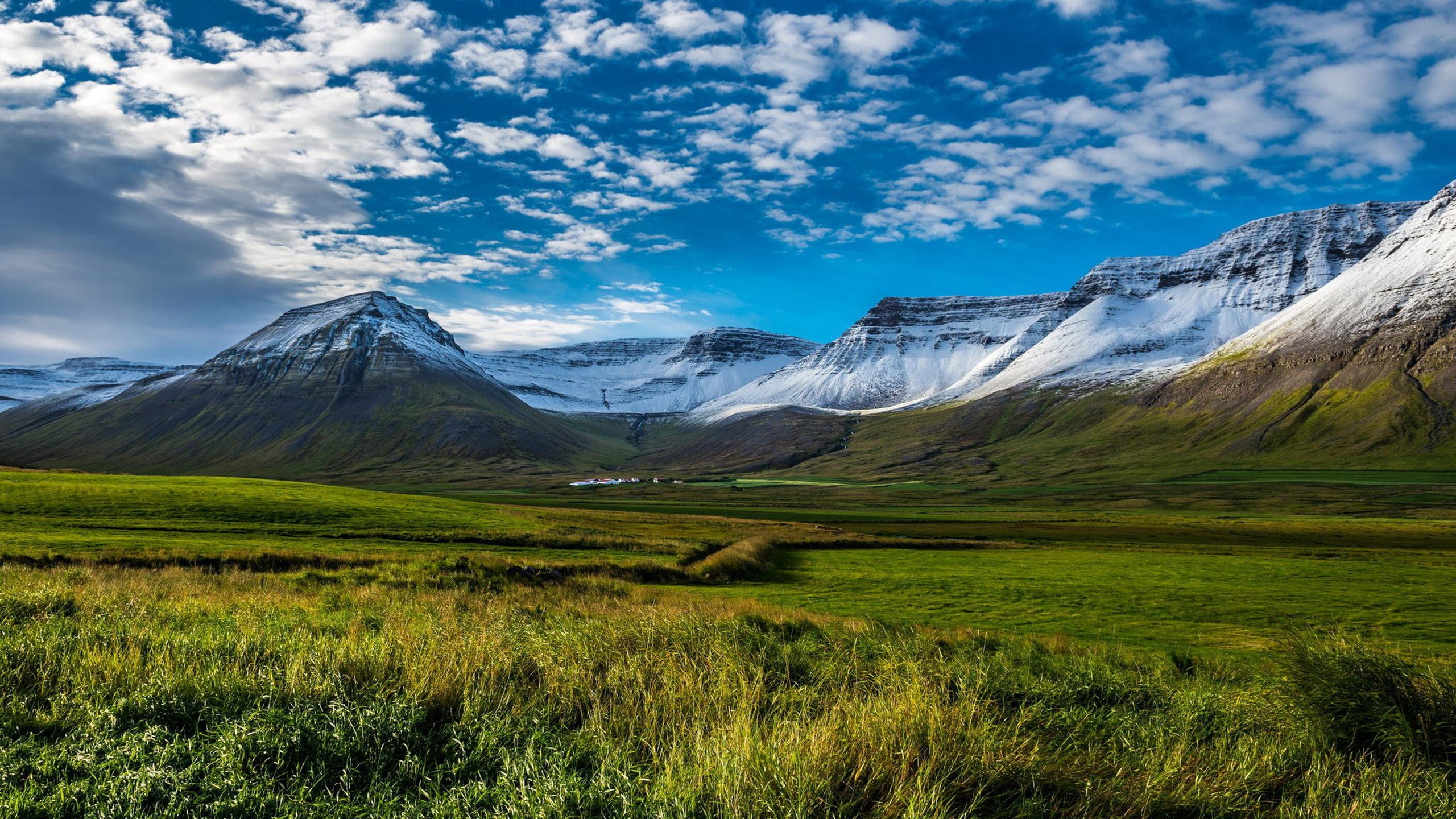 hd, 2K, field, desktop, landscape, clouds, white, snowy, mountains, wheat, sky, without, noise, HD Wallpaper
