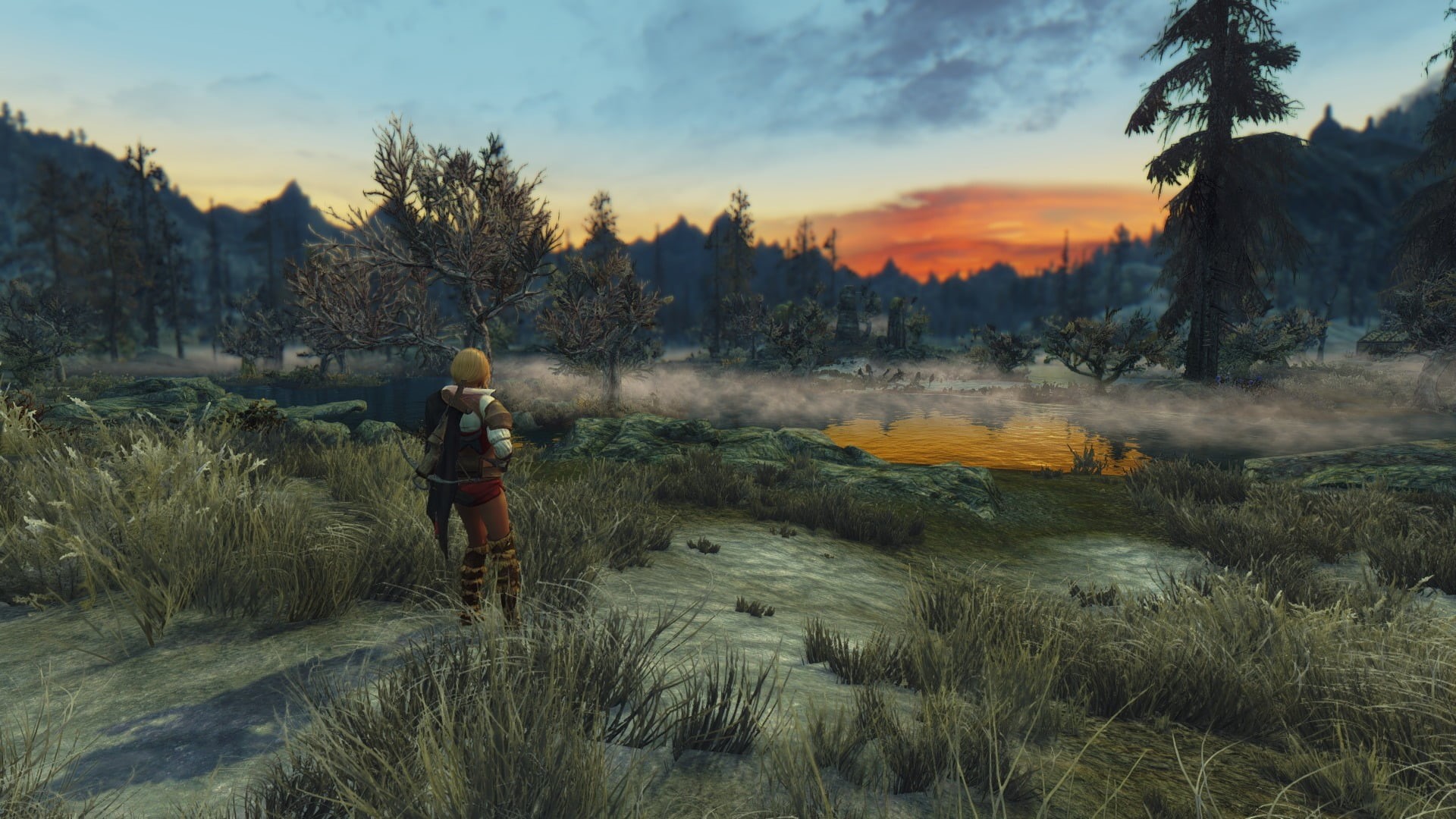 lifestyles, uniform, outdoors, beauty in nature, cloud - sky, range, grass, warm clothing, animated, near, hour, 1080P, The Elder Scrolls V: Skyrim, landscape, HD Wallpaper