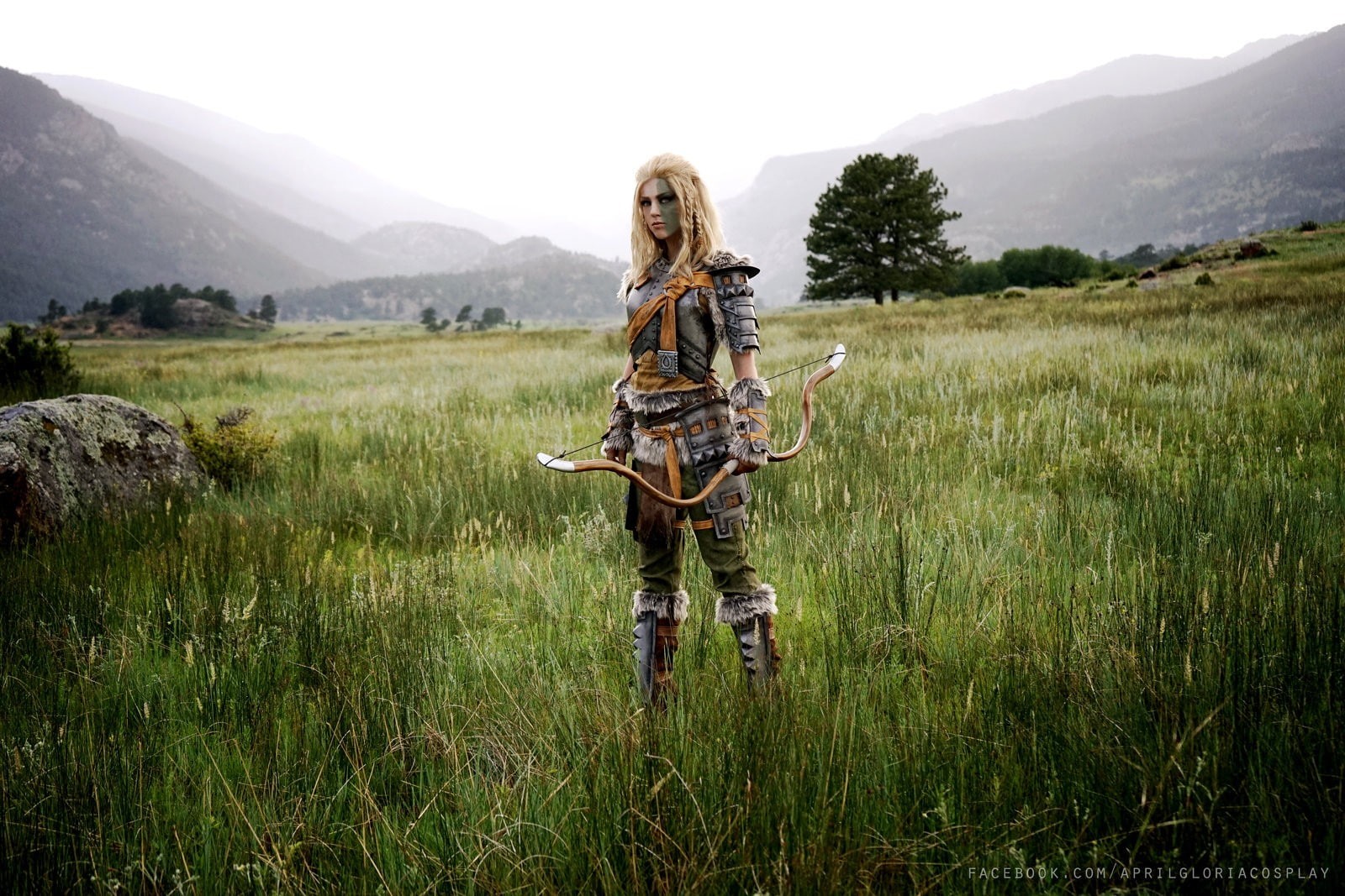 720P, cosplay, armor, The Elder Scrolls V: Skyrim, bow, women, nature, long hair, HD Wallpaper