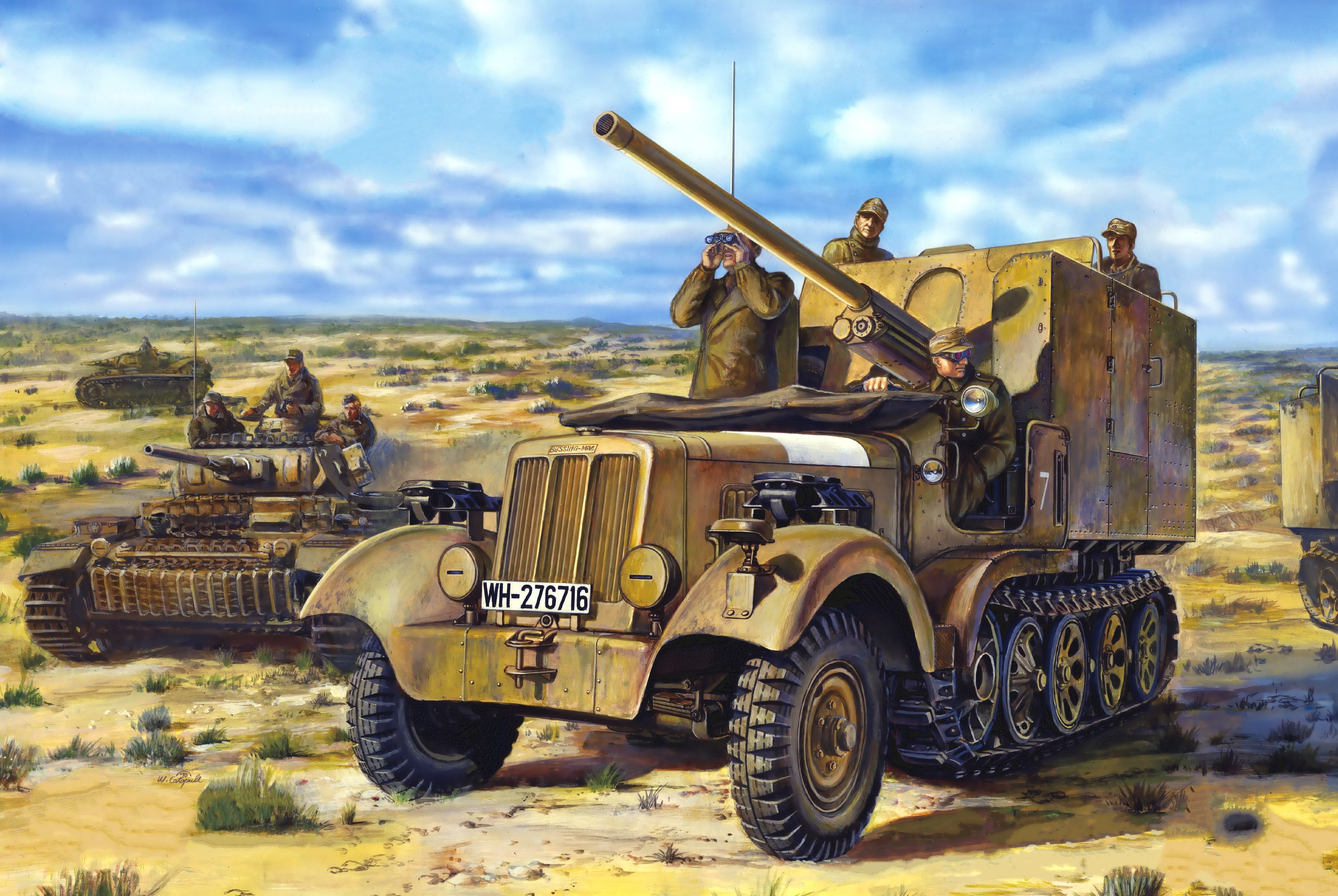 tank PzKpfw III (T-III), art, 62 cm FK 36(r), German, WW2, ACS with captured cannon 76, 5K, figure, 2 mm f-22.7, soldiers, North Africa, HD Wallpaper
