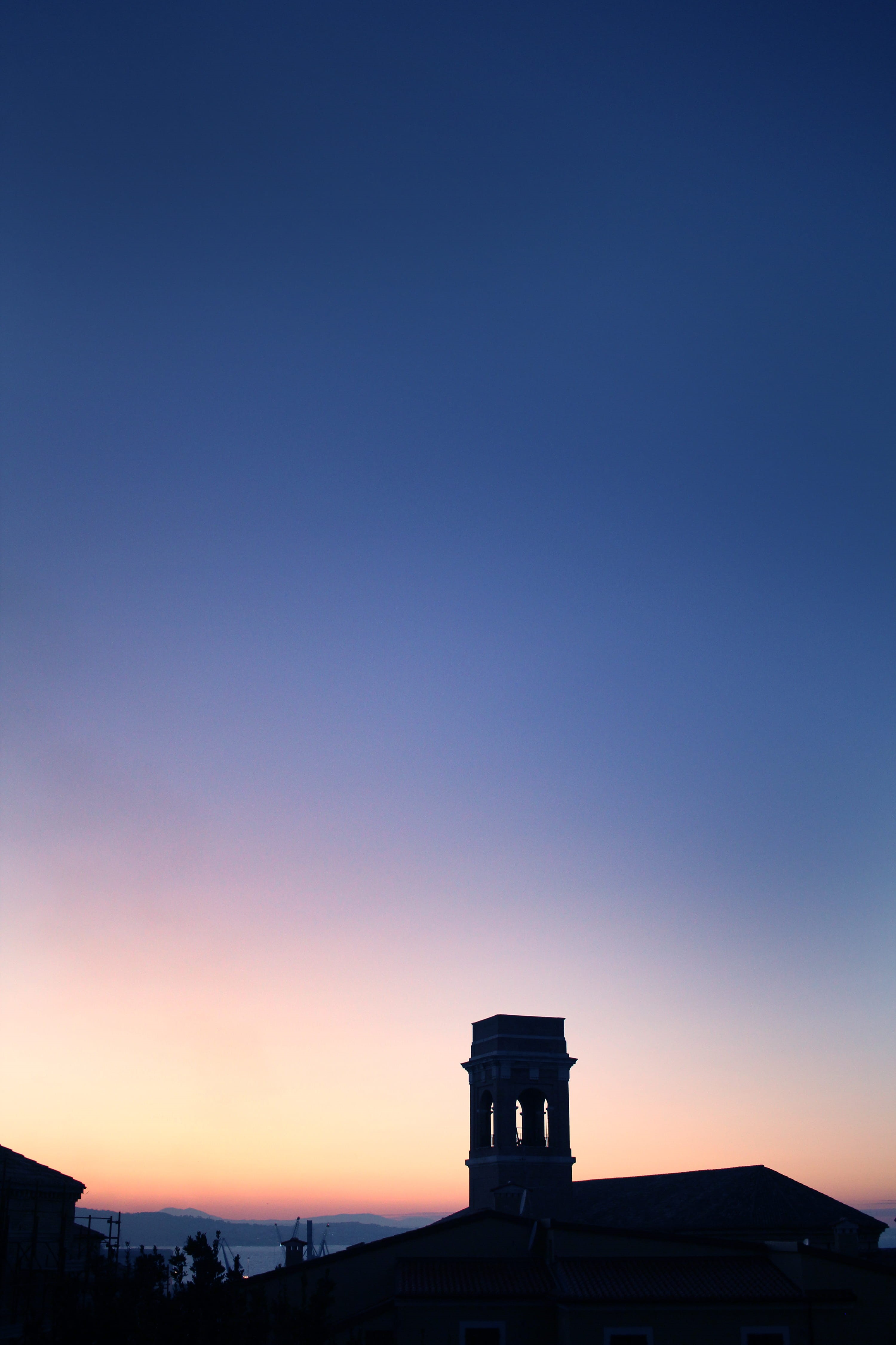 italy, copy space, tower, shadow, outdoors, church, church bell, sunset, blue, scenics - nature, orange color, goodnight, built structure, 4K, architecture, Phone HD Wallpaper