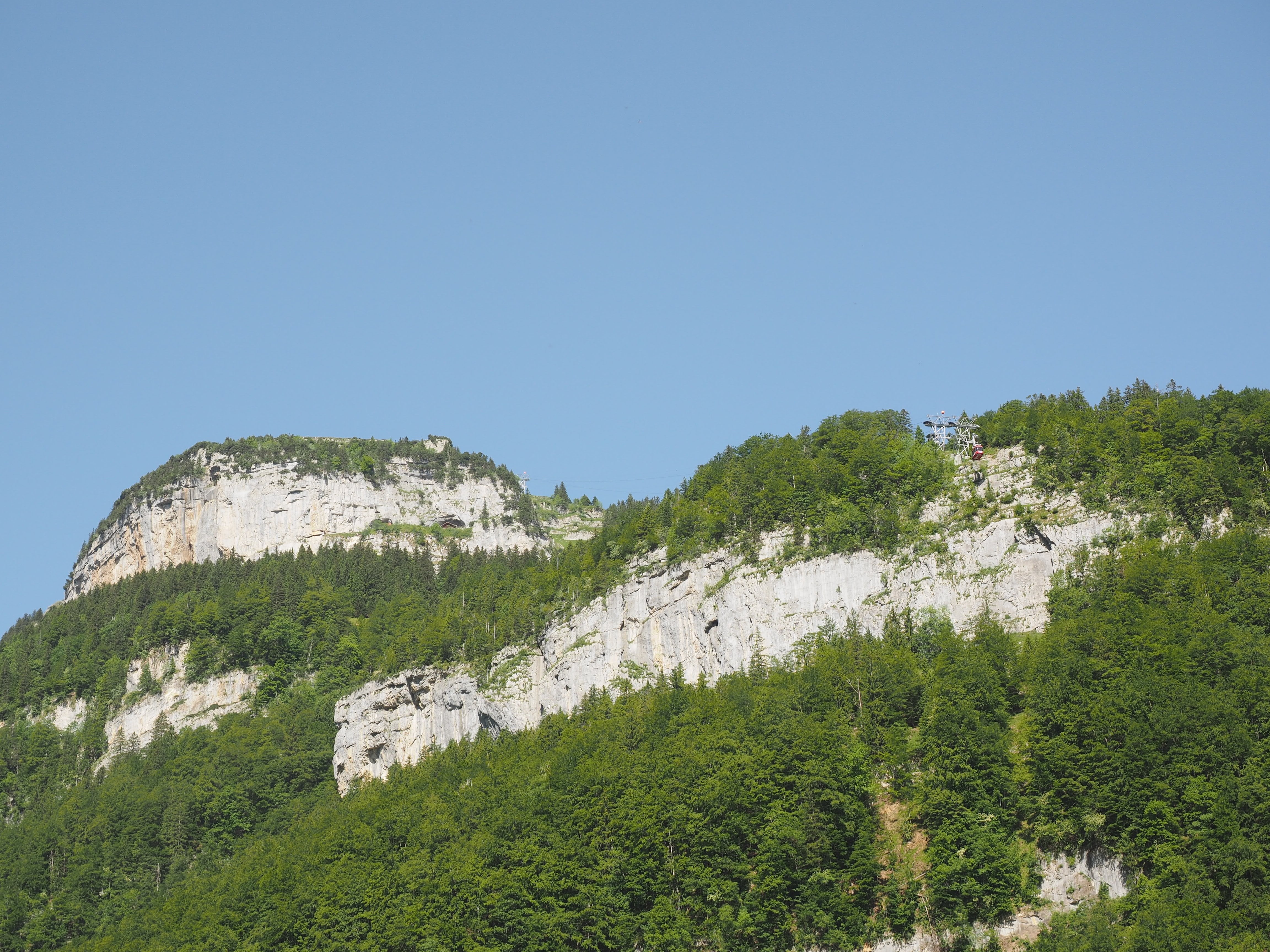 clear sky, land, outdoors, beauty in nature, alpstein, non-urban scene, cable car, mountains, alpine, eroded, 4K, no people, wildkirchli, pine woodland, HD Wallpaper