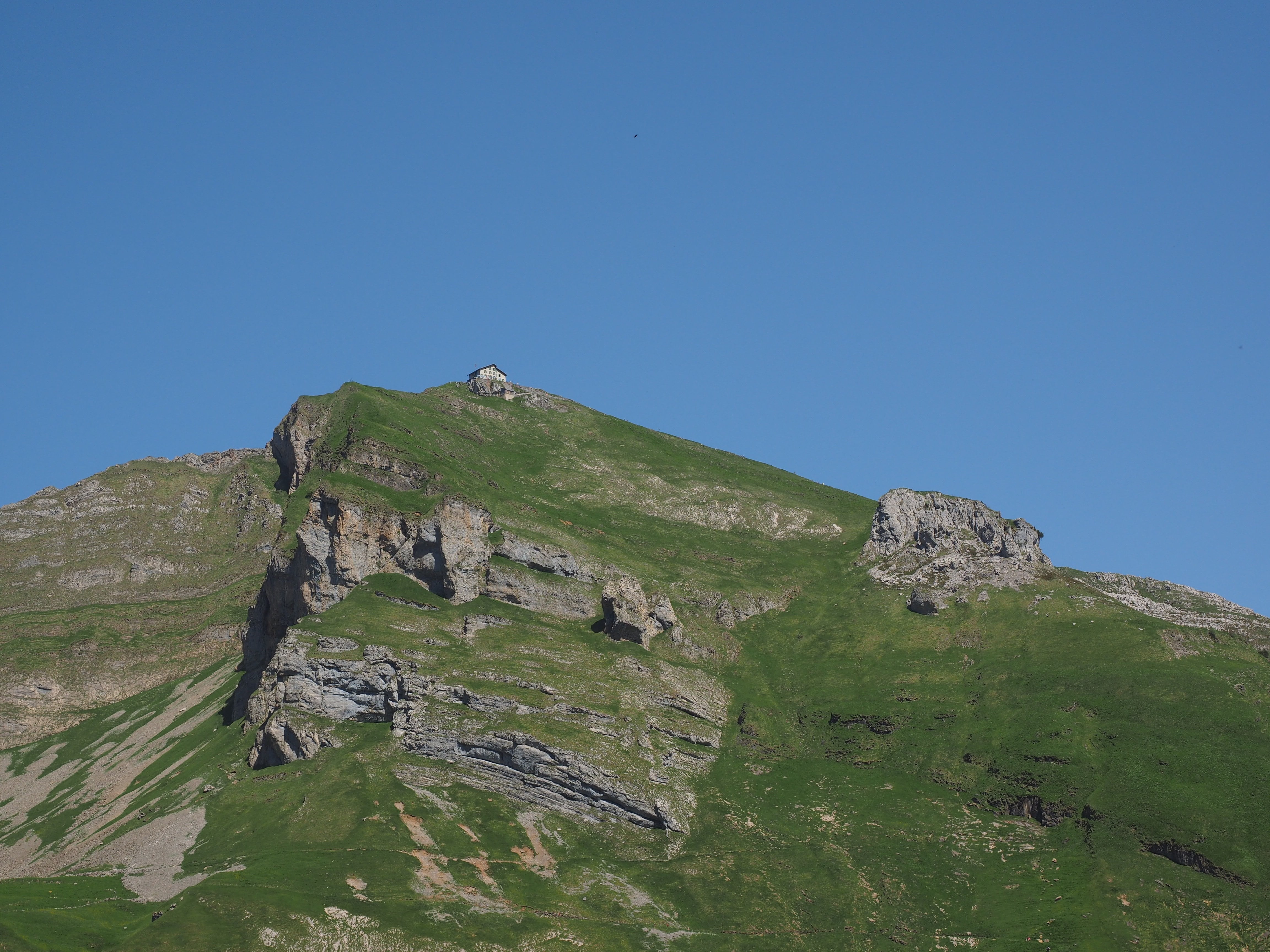 nature, idyllic, copy space, clear sky, sky, no people, land, 4K, ebenalp, hut, inn, rock, schäfler, tranquil scene, mountains, blue, inn schäfler, environment, HD Wallpaper