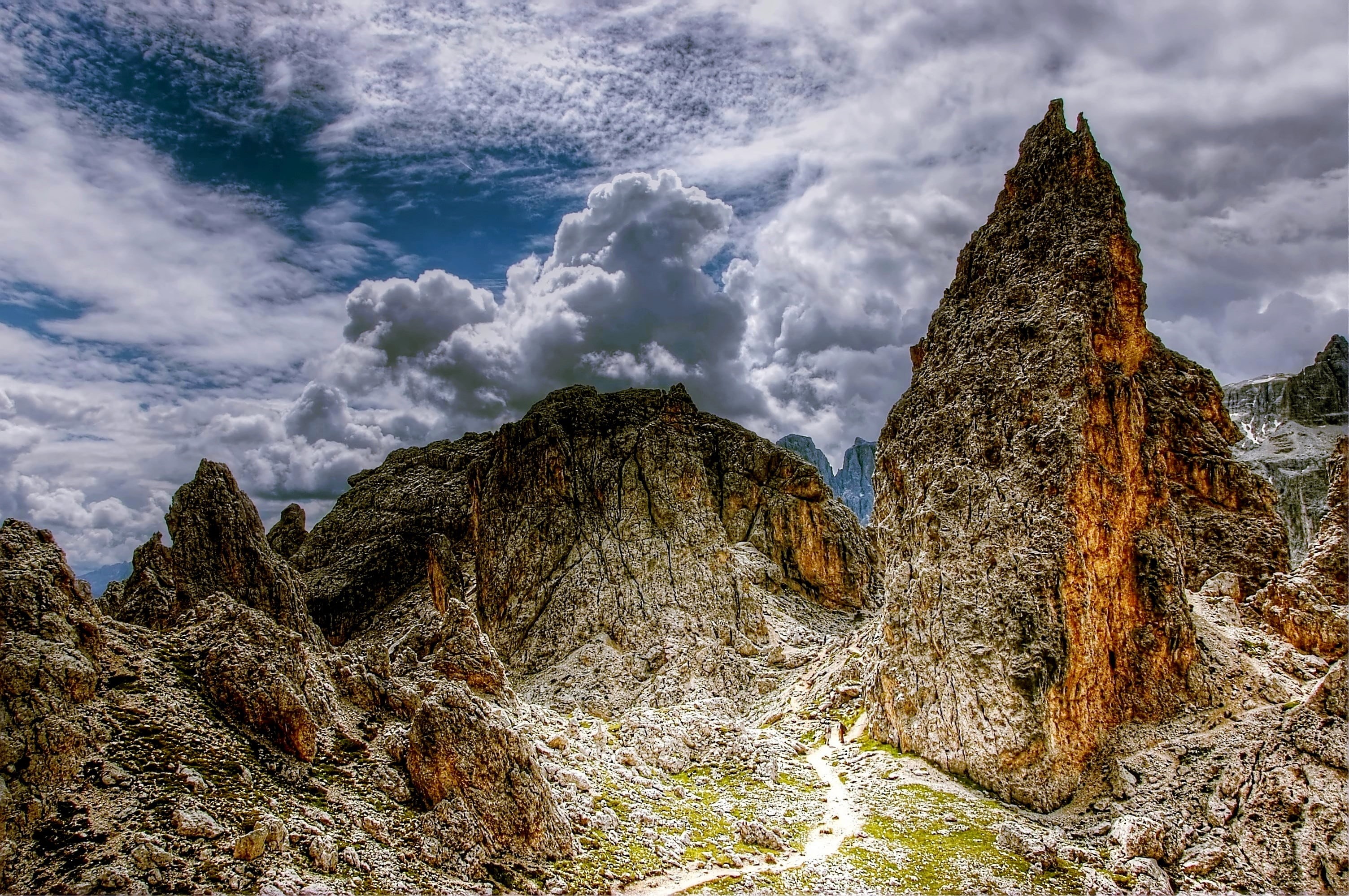 alpine panorama, sky, hiking, cir tips, plant, great, south tyrol, nature, rock, passo gardena, tree, tranquil scene, scenics, tranquility, white, cloud - sky, HD Wallpaper